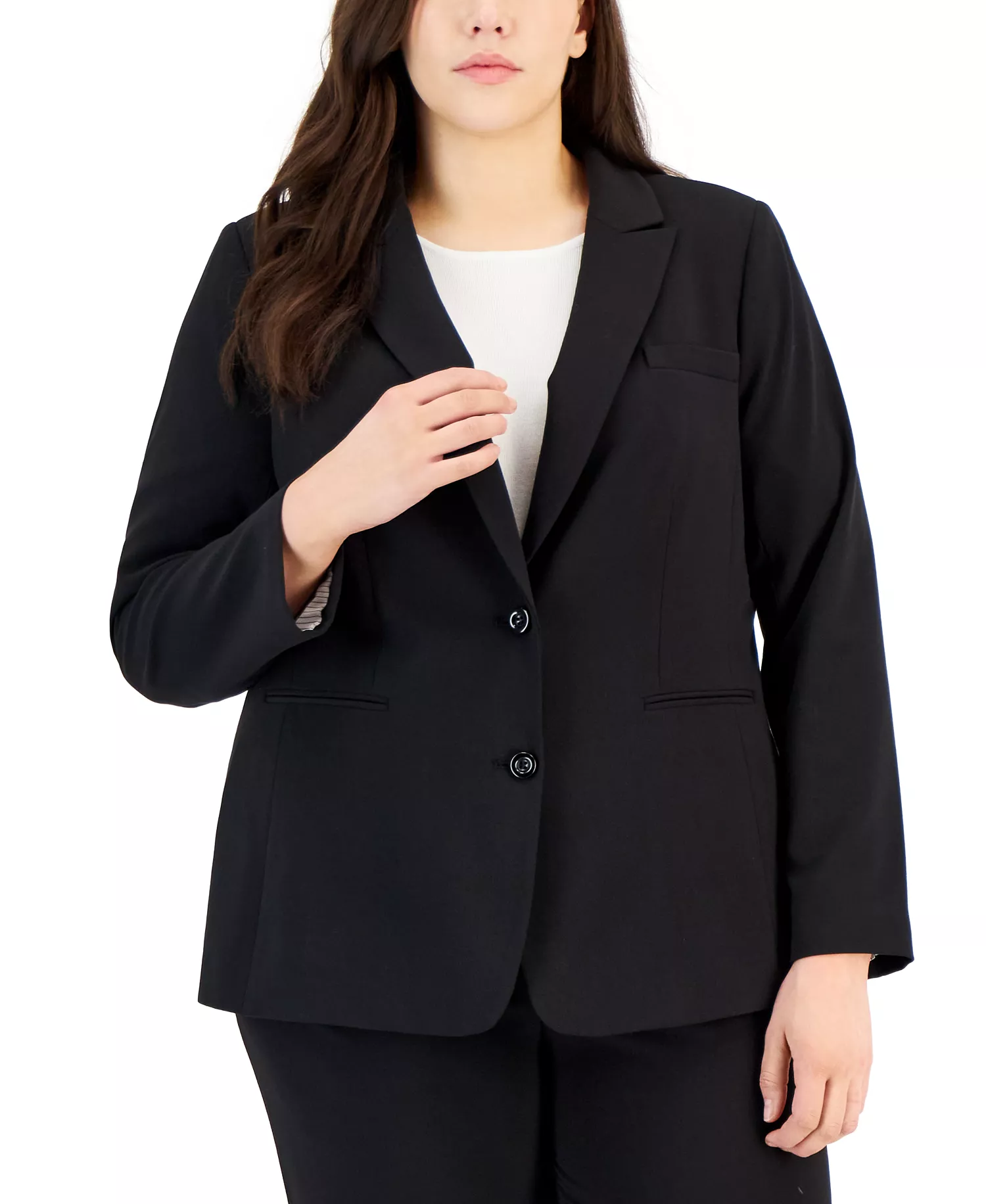 Plus Size Peak-Lapel Button-Front Blazer - Black - 14W