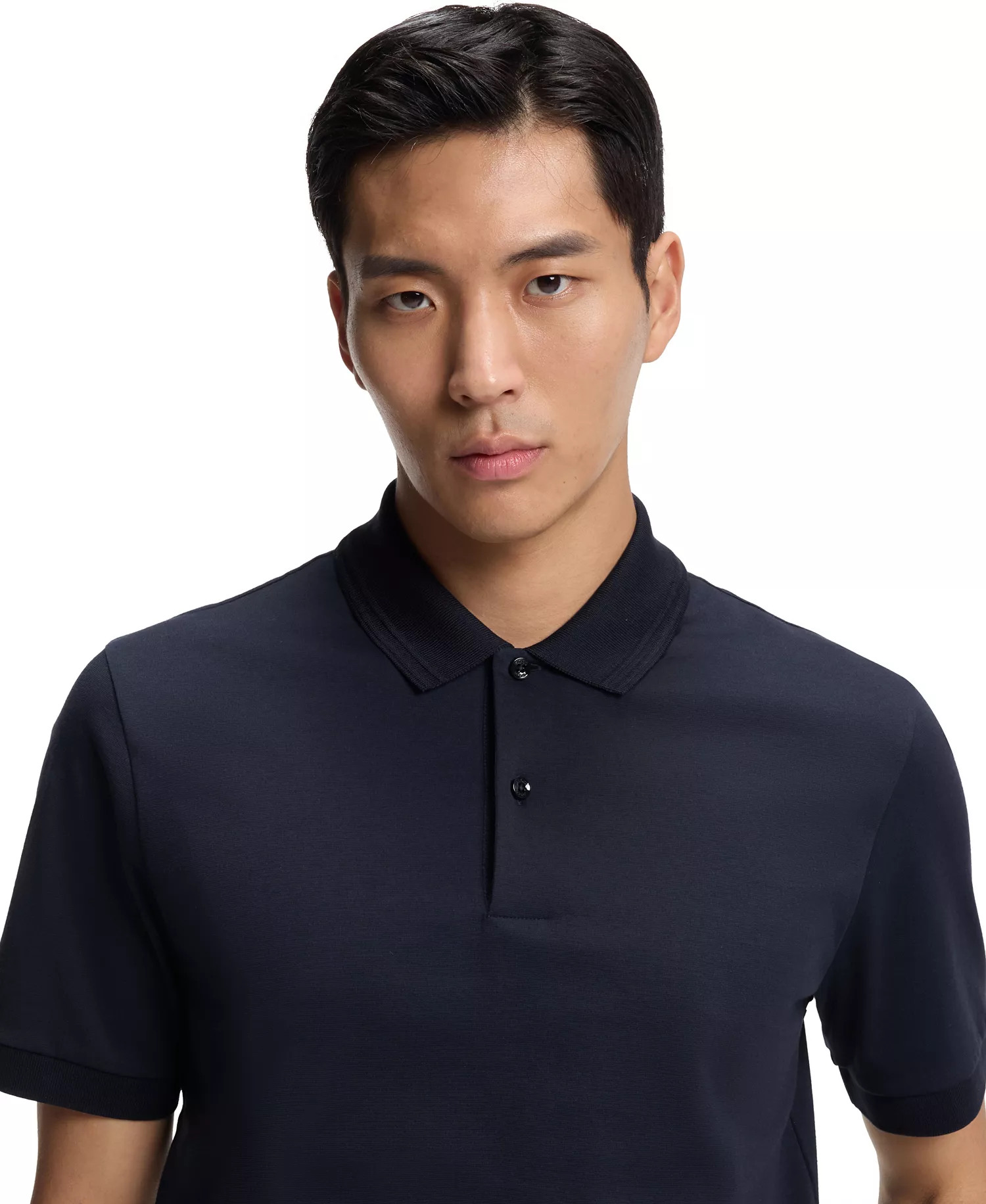 Men's Monogram Under Placket Cotton-Blend Polo Shirt - Dark Blue - L