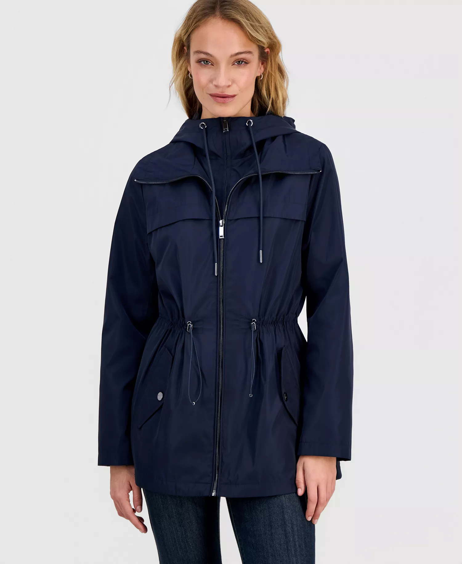 Women's Bibbed Hooded Anorak Coat - DARK SAPPHIRE - L