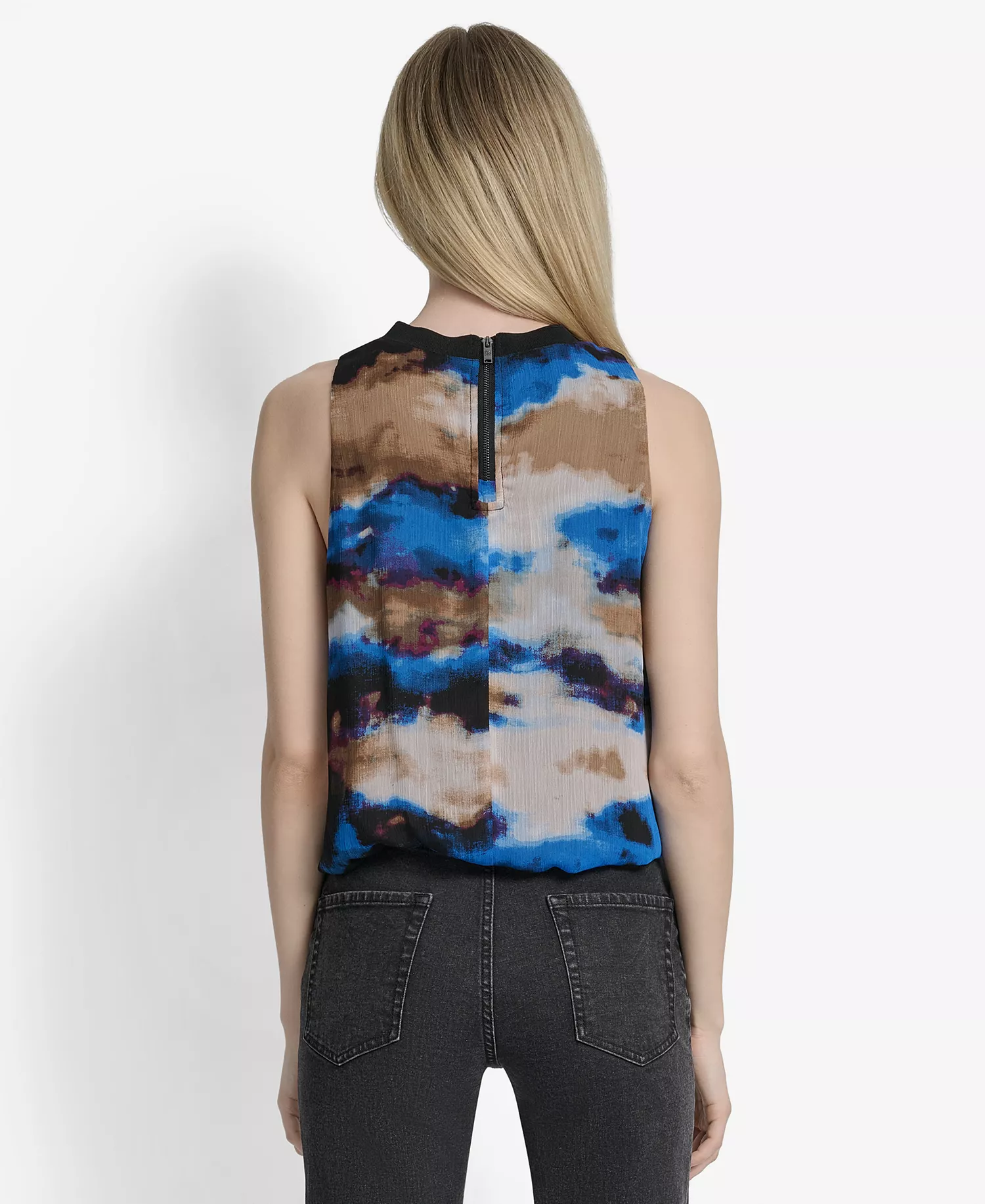 Women's Printed Bubble-Hem Sleeveless Top - Clouded Inkblot - M