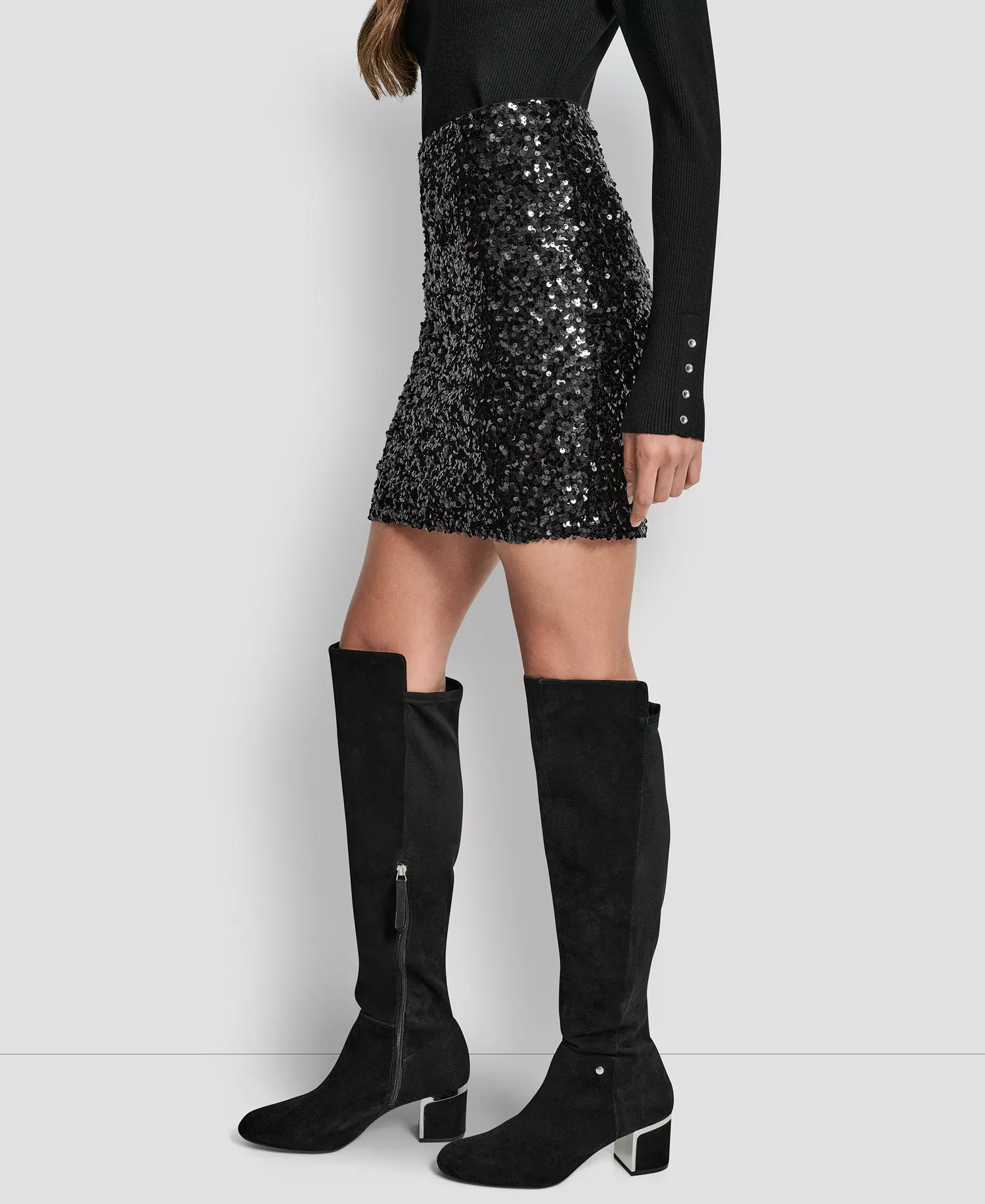 Women's Sequin Embellished Mini Skirt - BLACK - L