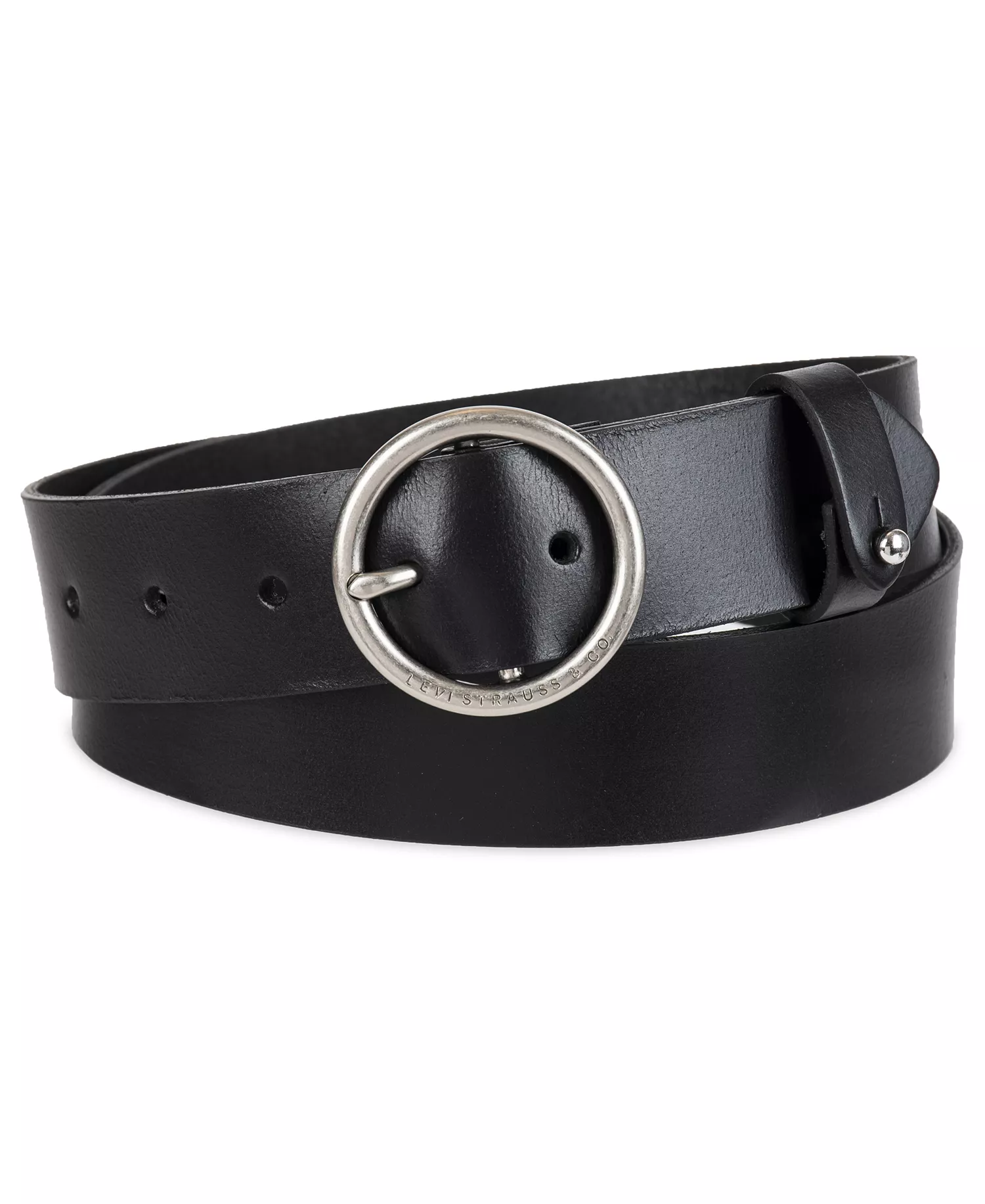 Women's Circular Center Bar Buckle Leather Belt - Black - L