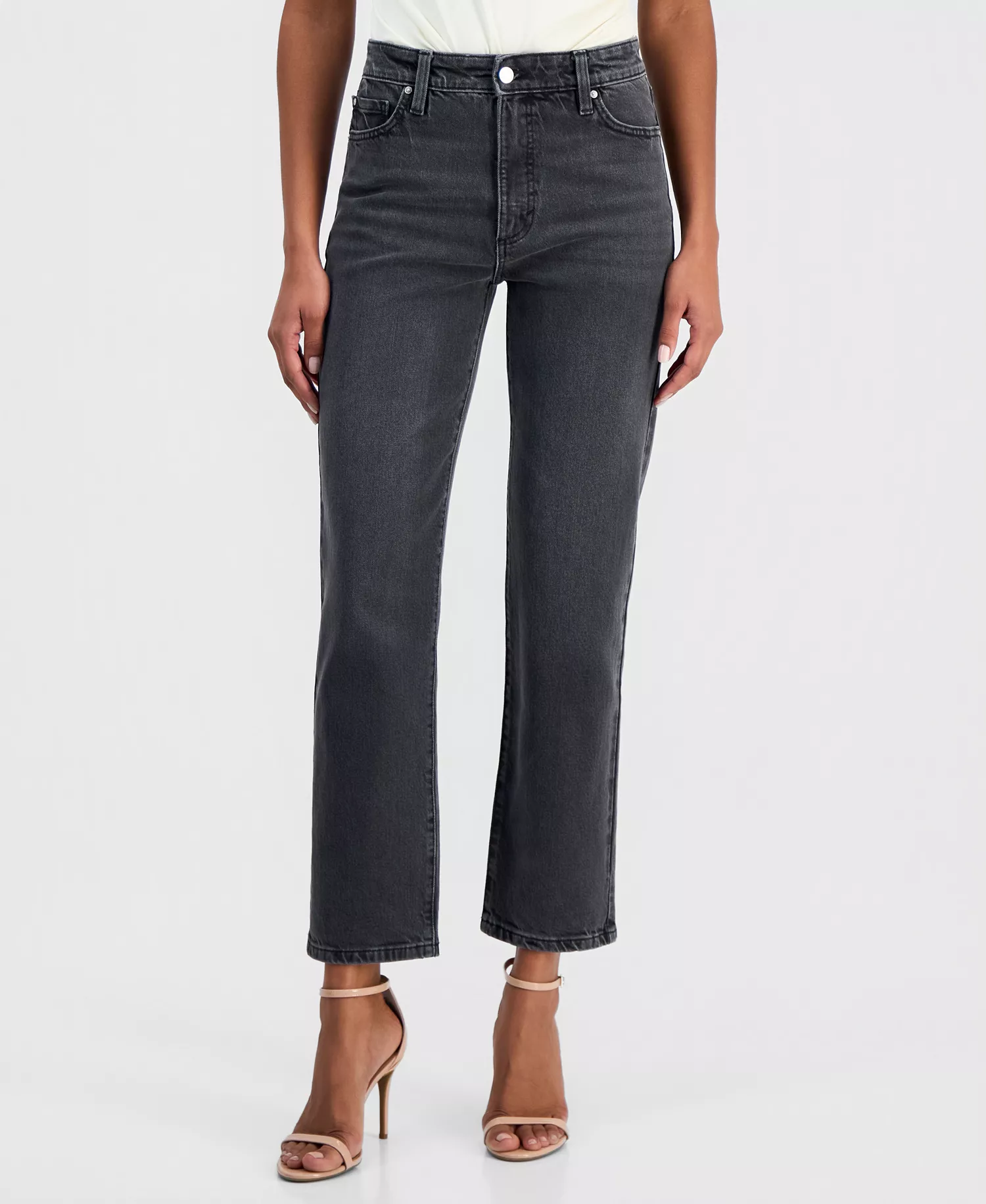Women's High-Rise Straight Ankle Jeans, Macy's Exclusive - Charcoal Wash - 0