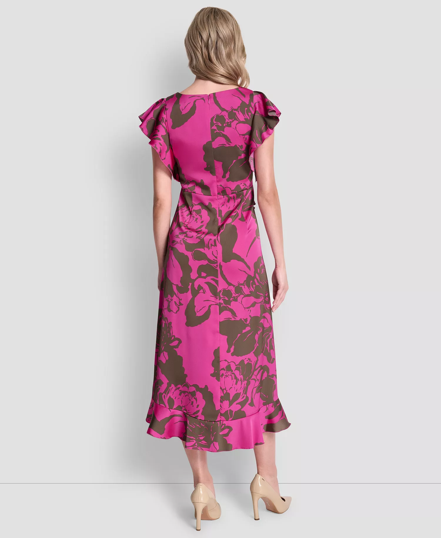 Women's Cap-Sleeve Surplice Neck Ruffle Midi Dress - Rose Violet/Morel - 10