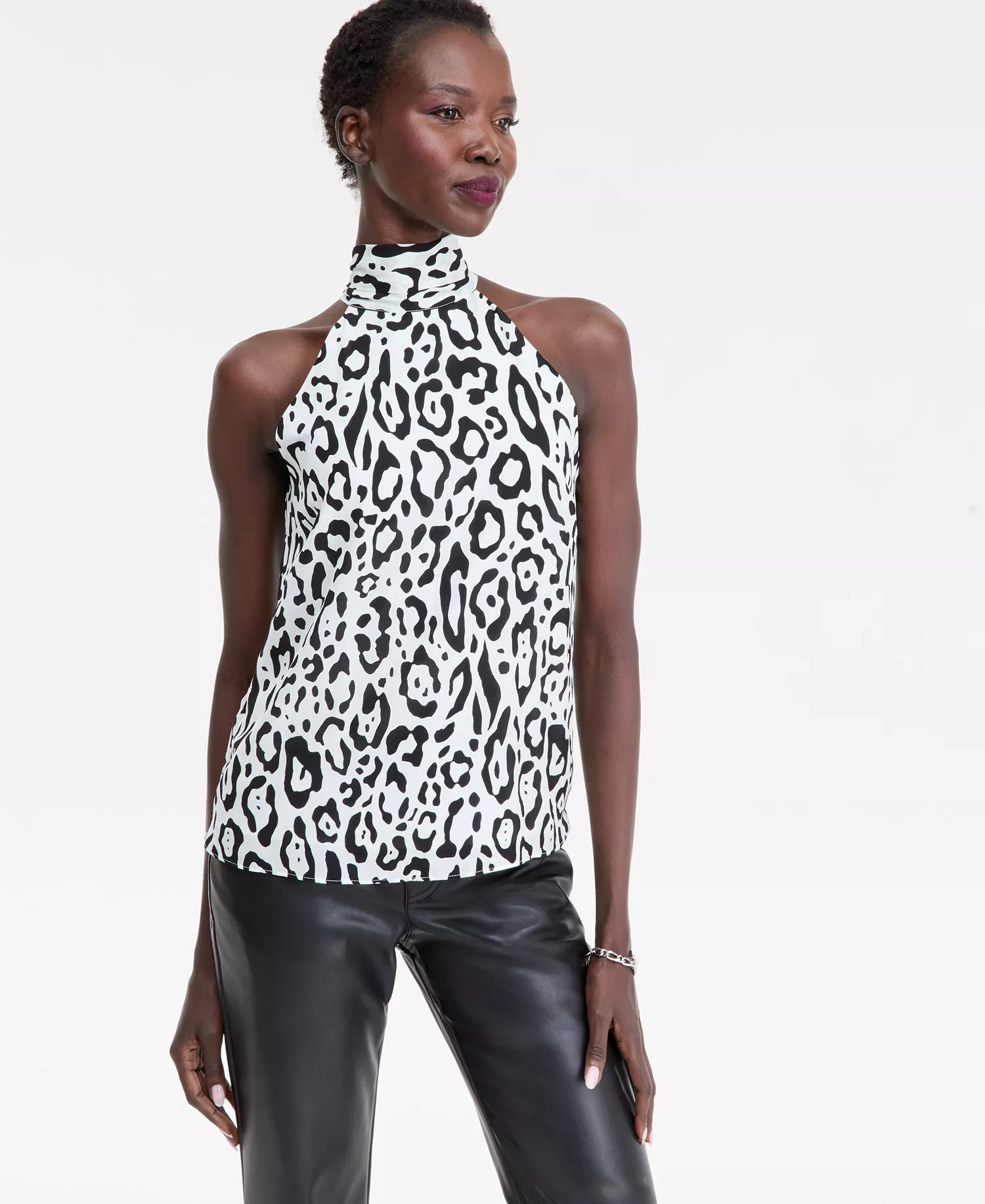 Women's Printed Tie-Neck Halter Top, Macy's Exclusive - Jayla Animal - L