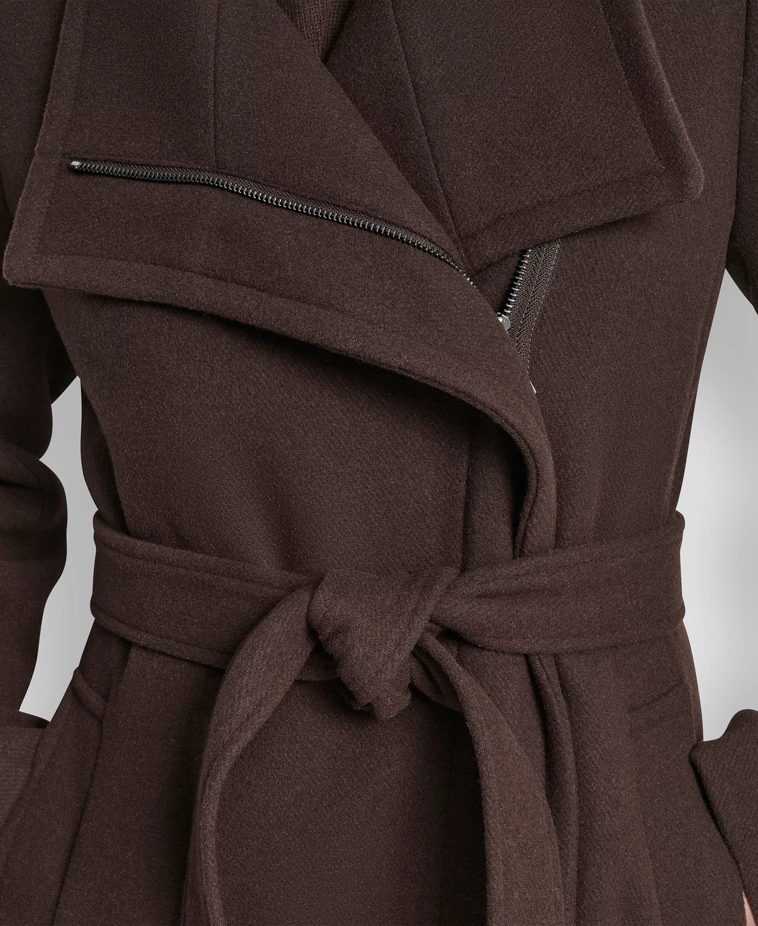 Women's Wing Collar Asymmetrical Wrap Coat - Bitter - L