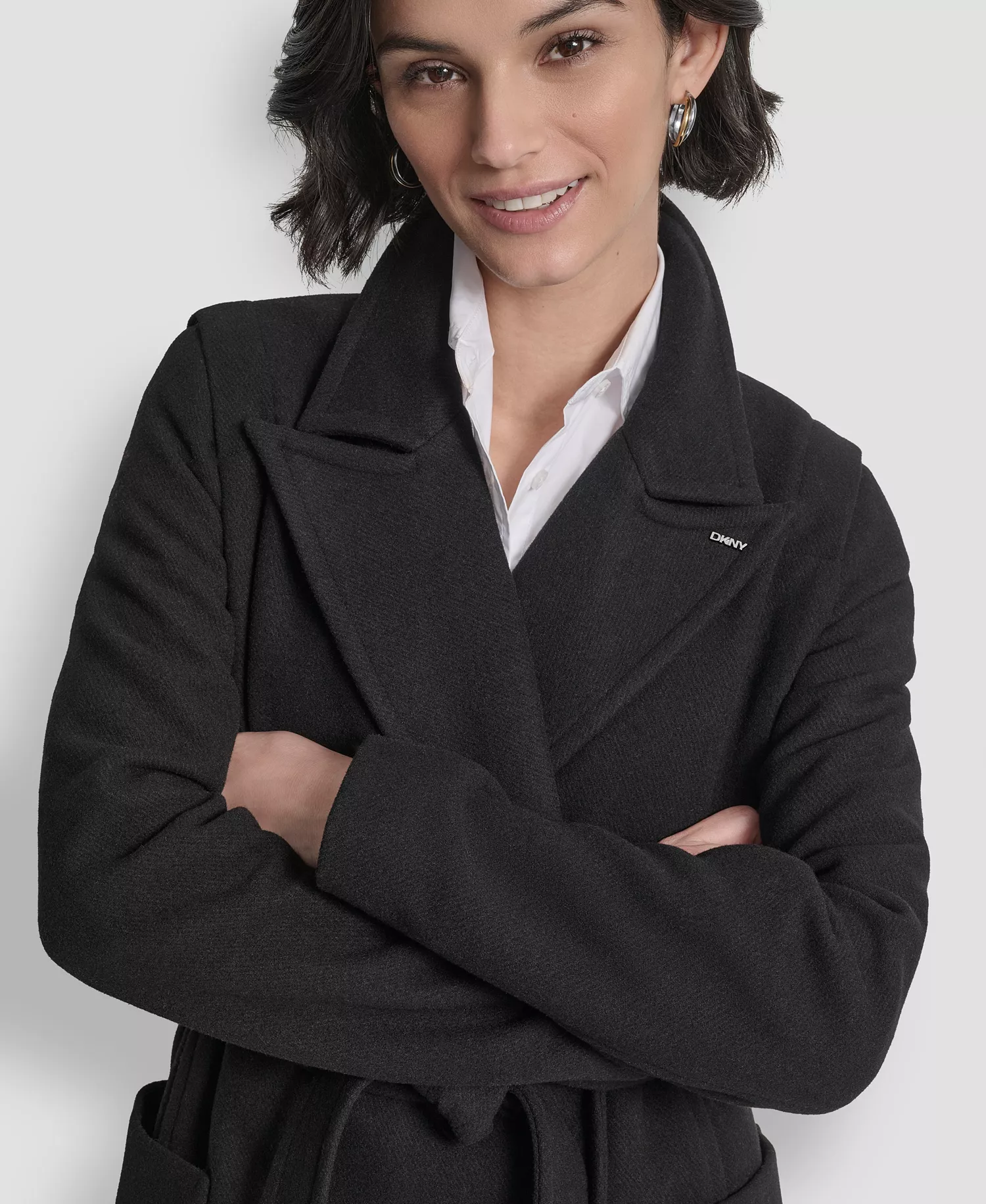 Women's Notch Collar Belted Wrap Coat - Black - L