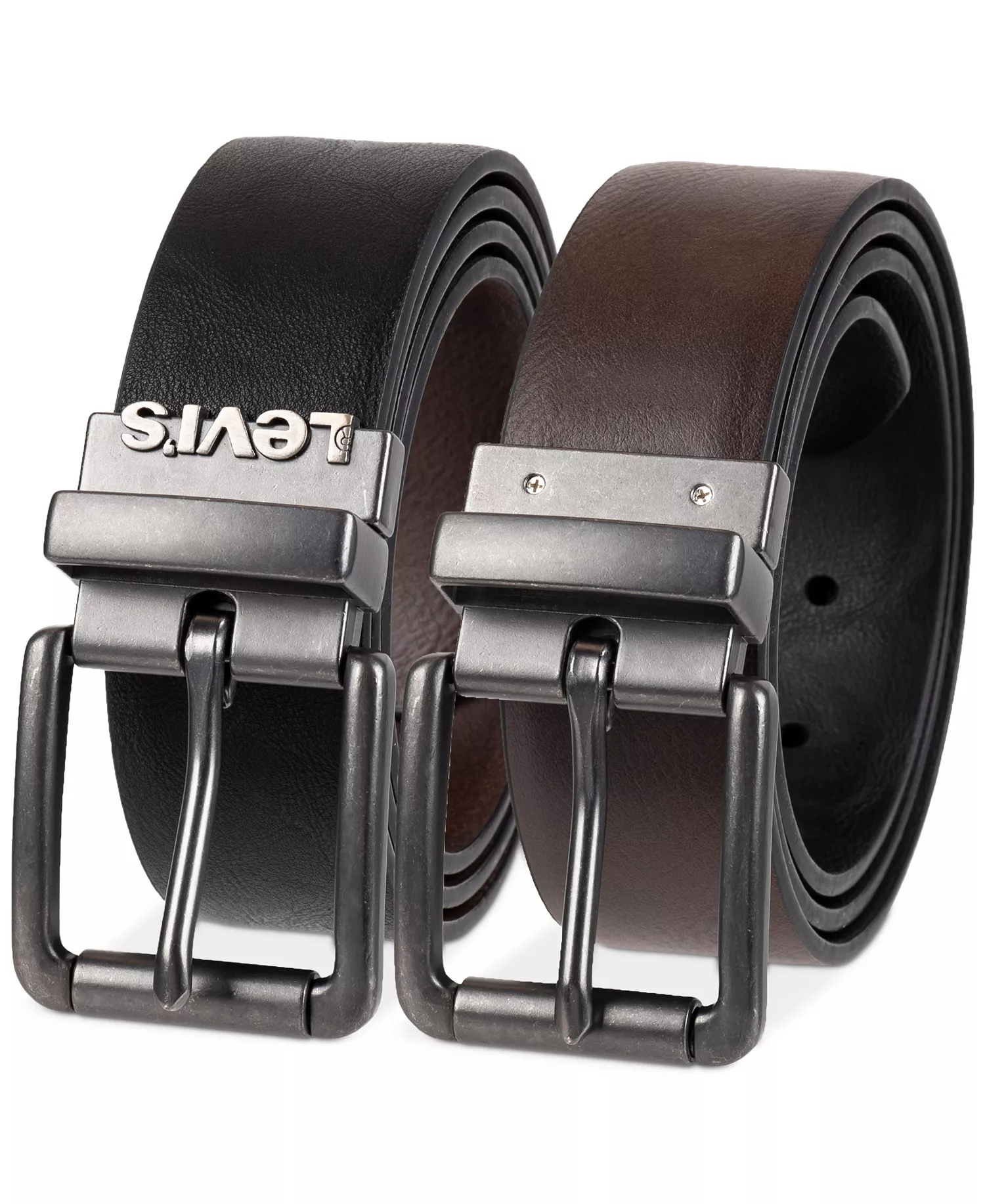 Men's Plaque Buckle Reversible Stretch Belt - Black/Brown - L (38-40)