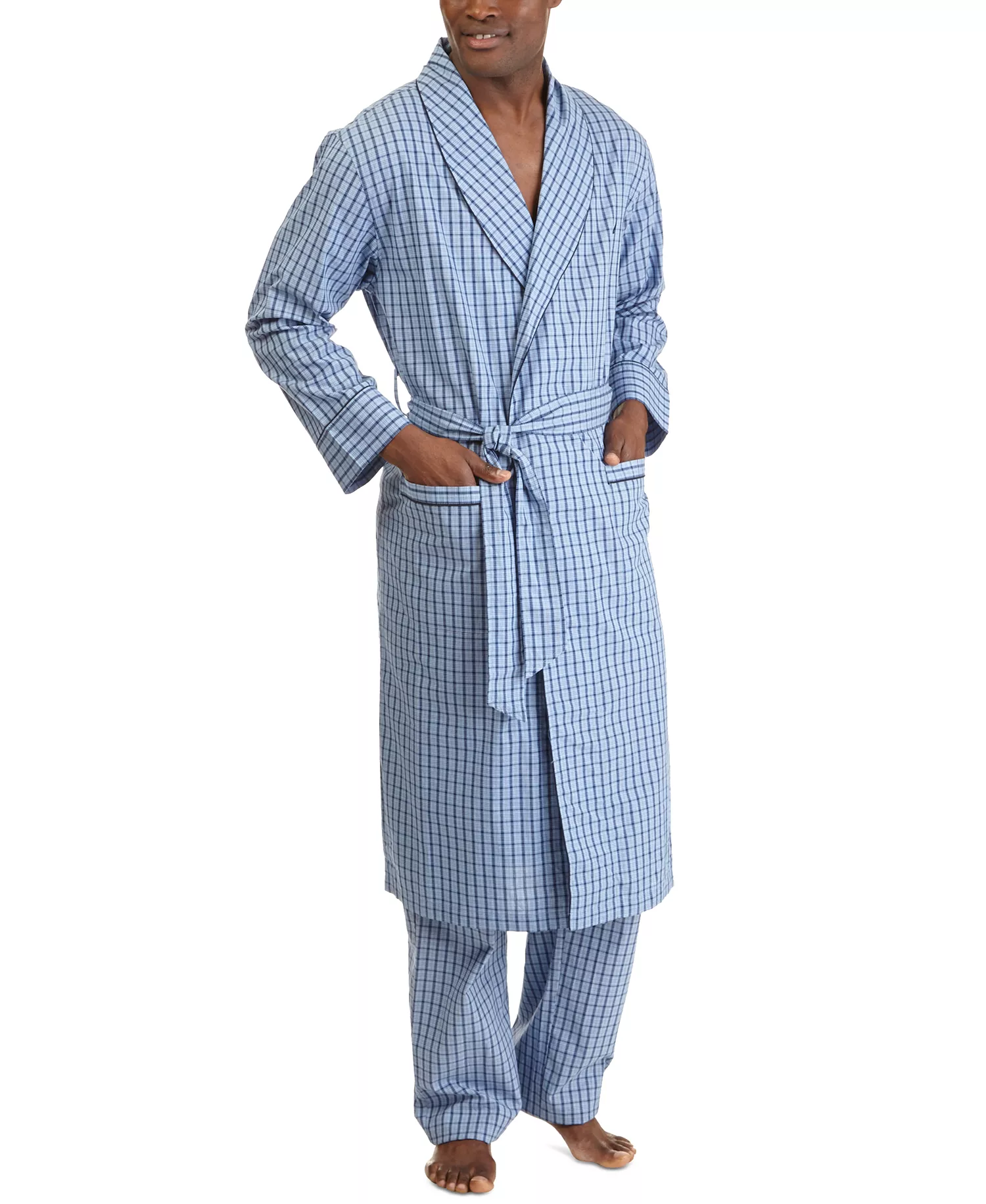 Men's Woven Plaid Robe - Cornflower Blue - S/M