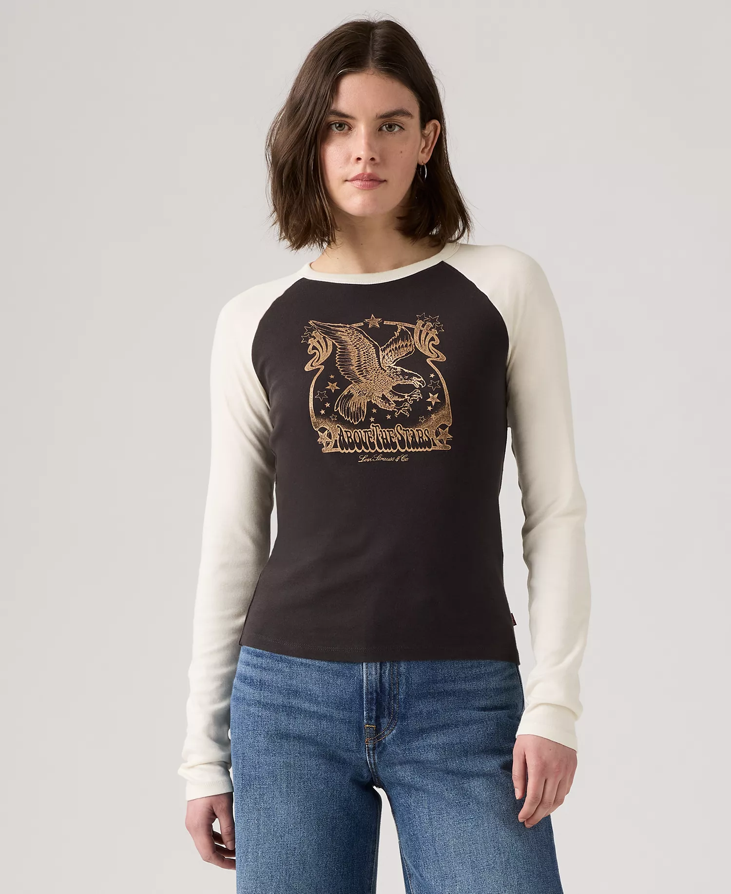 Women's Graphic Essential Raglan Long Sleeve Top - Above The Stars Eagle - M