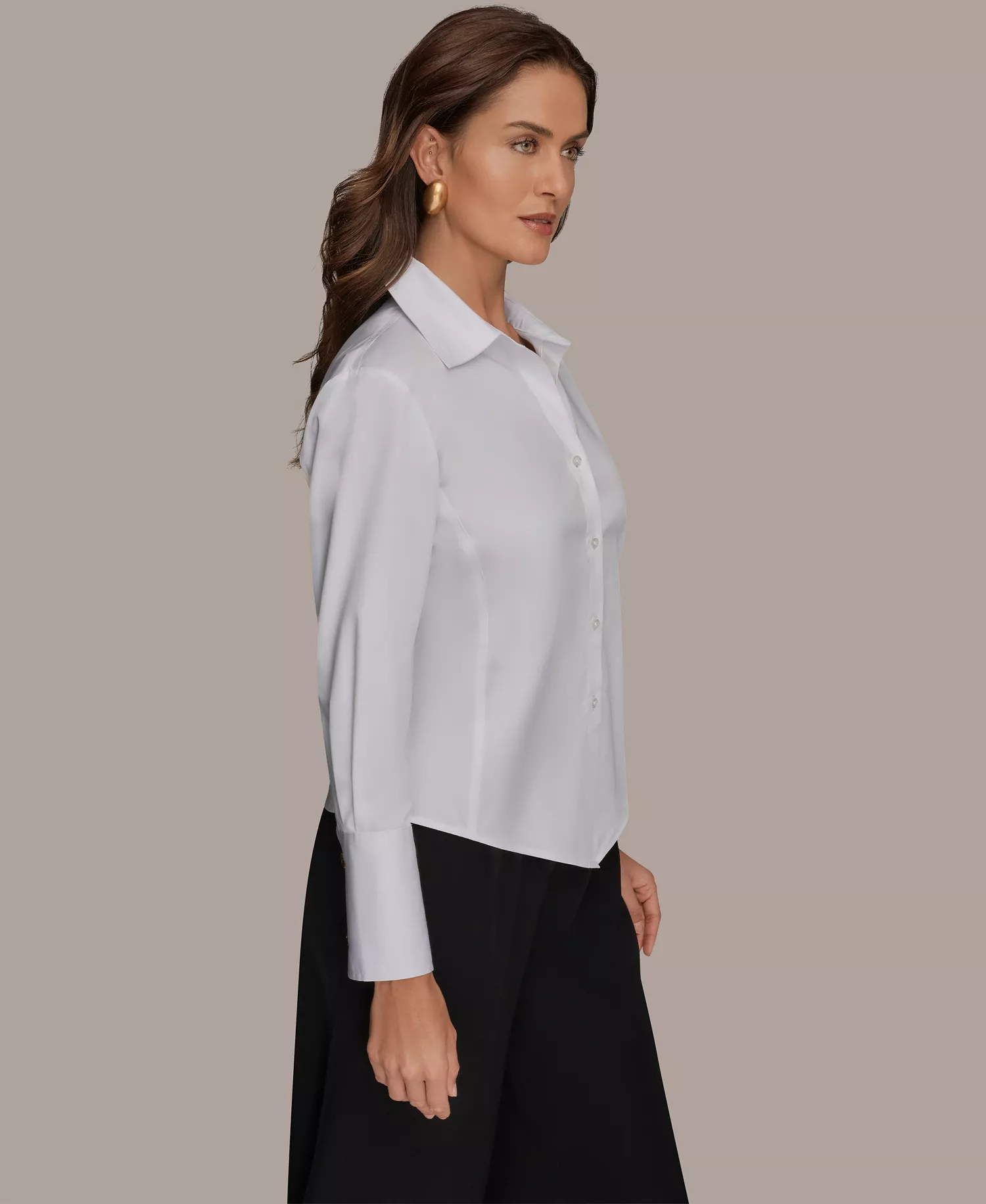 Petite Collared Button-Down Shirt - White - P/L