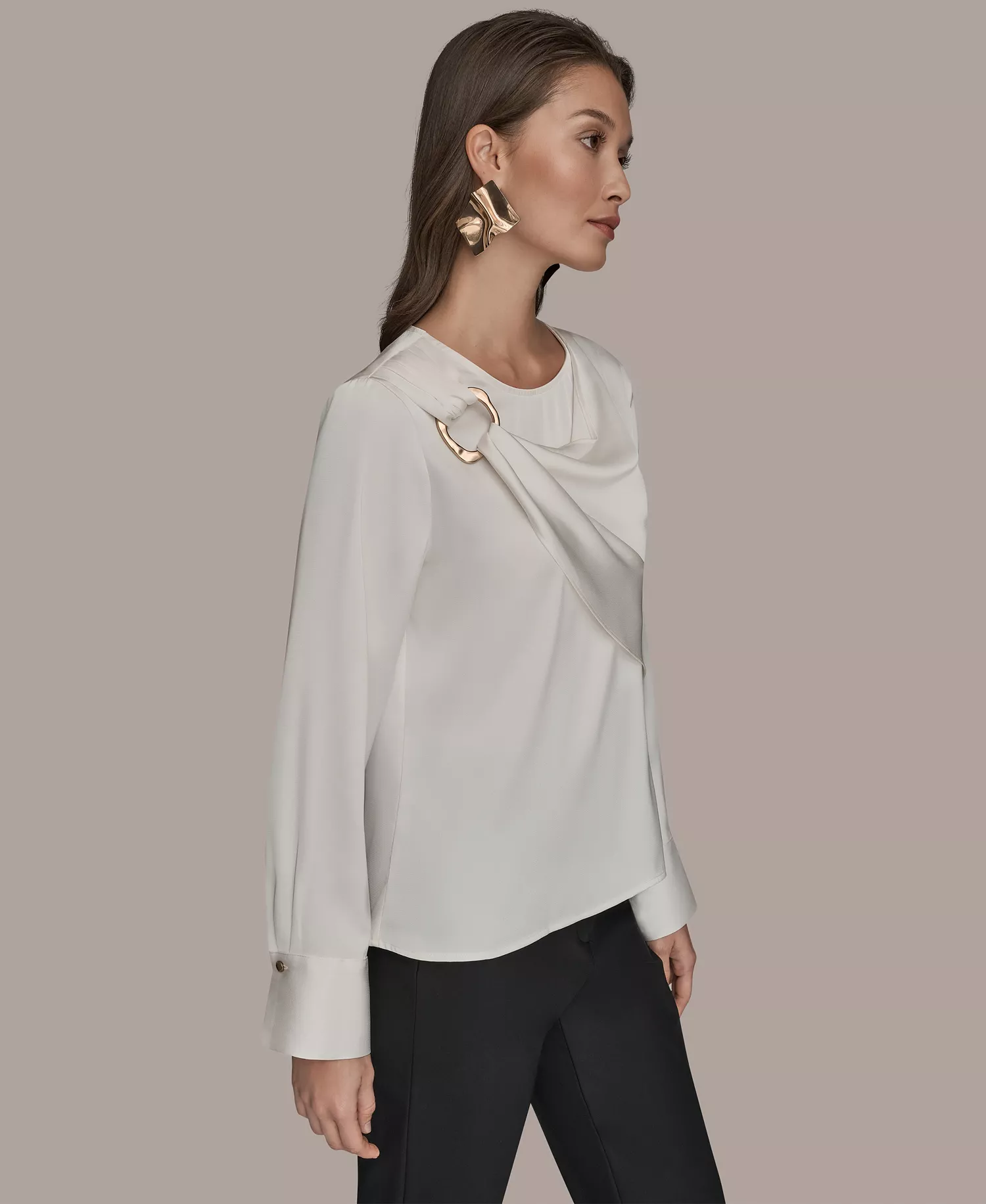 Women's Scoop Neck Long-Sleeve Top - Cream - L