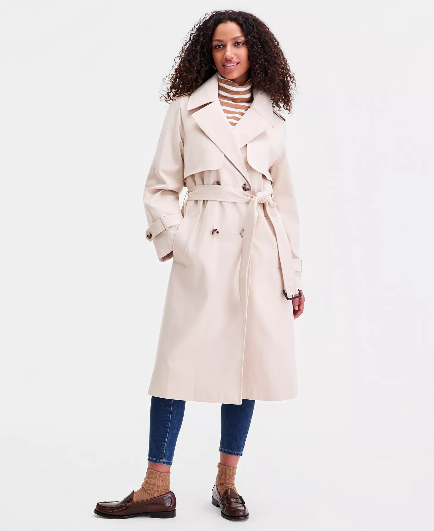 Petite Double-Breasted Belted Trench Coat - CALICO - P/L