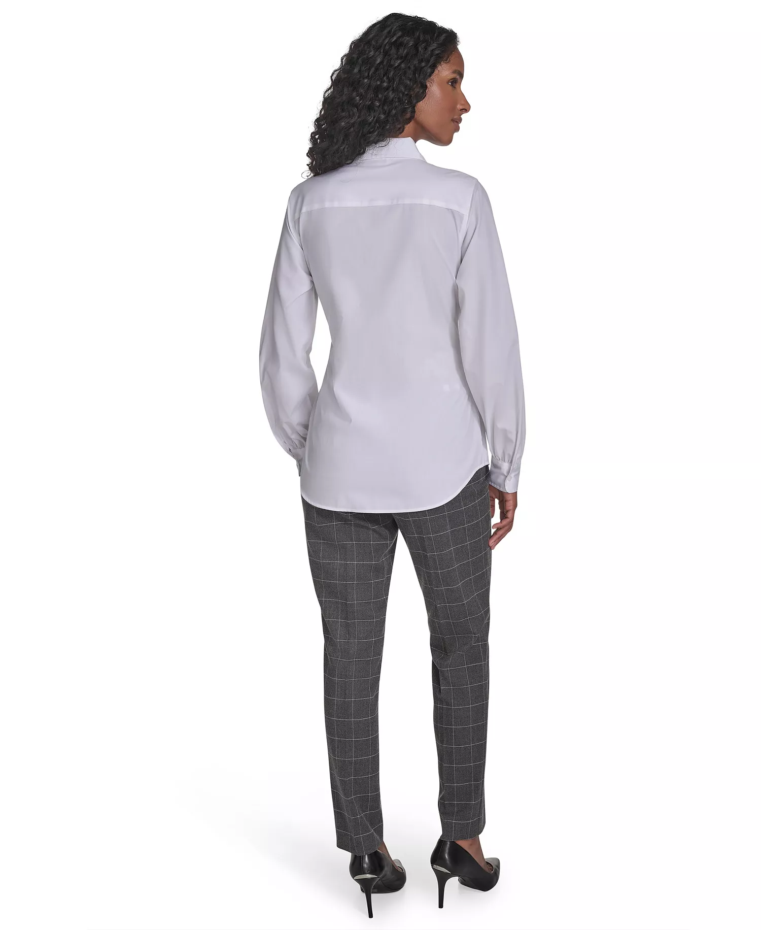 Women's Tie Waist Collared Neck Top - White - L