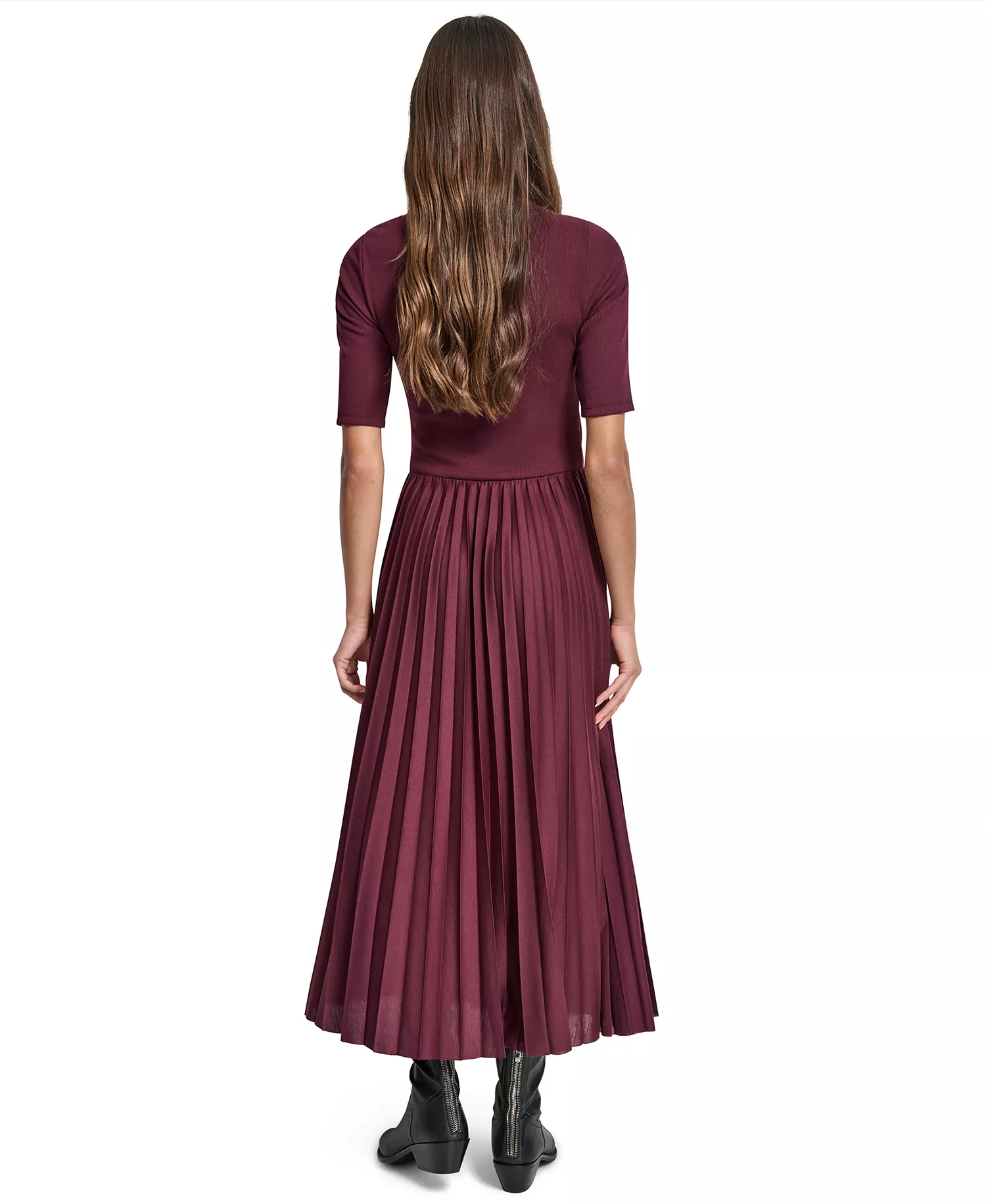 Women's Ballet Sleeve Pleated Midi Dress - Syrah - M