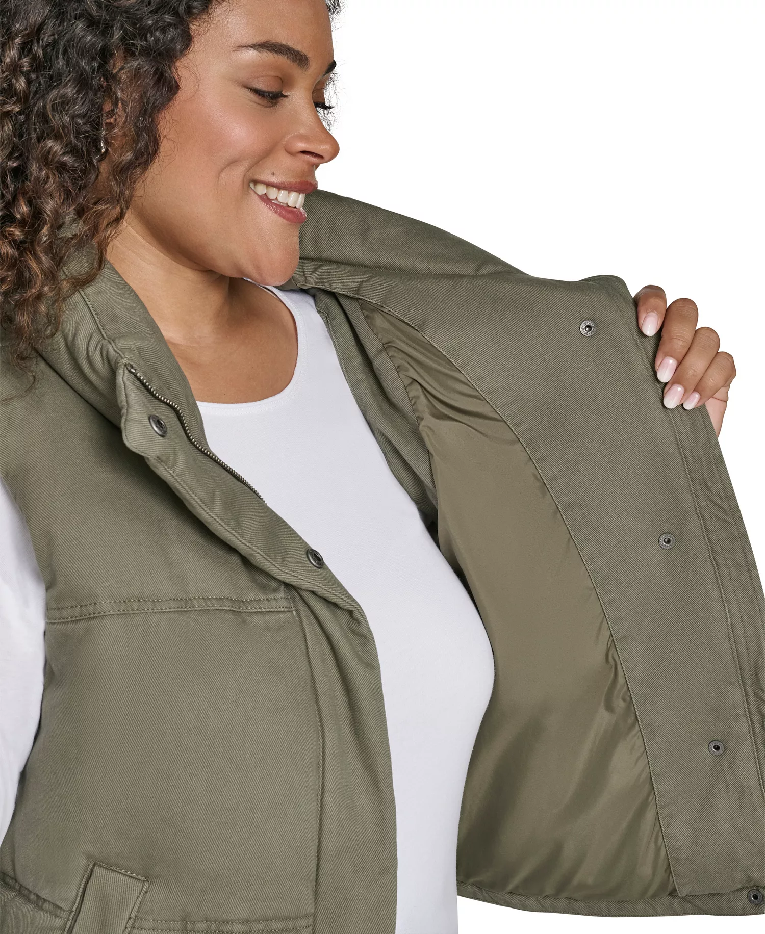 Plus Size Sleeveless Short Puffer Vest - Light Olive - 1X