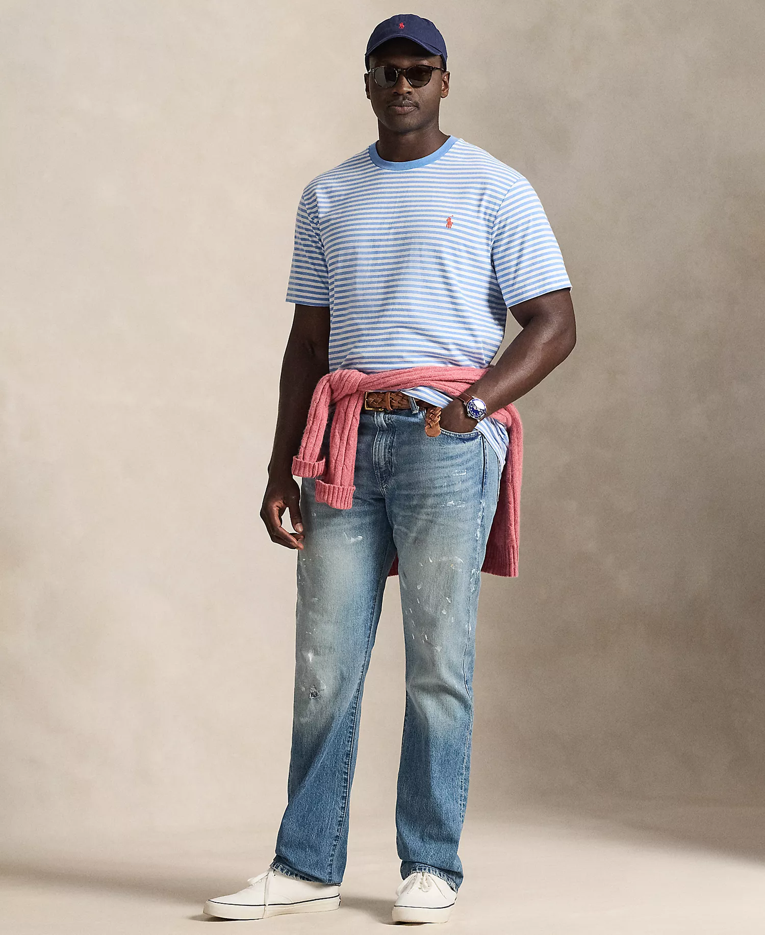 Men's Big & Tall Striped Jersey T-Shirt - Bristol Blue/White - 2LT