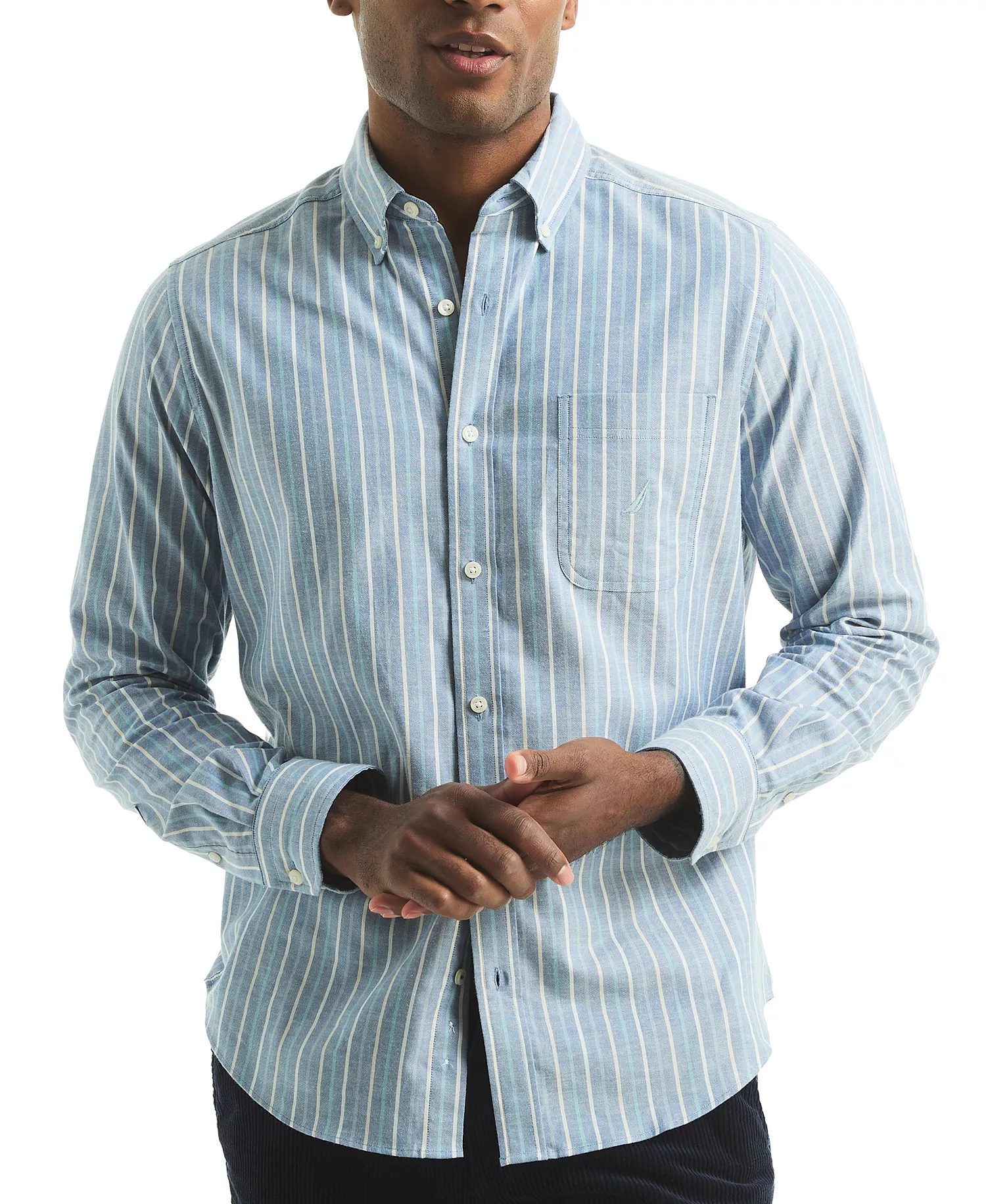 Men's Long Sleeve Striped Button-Down Shirt - Limoges - 2XL