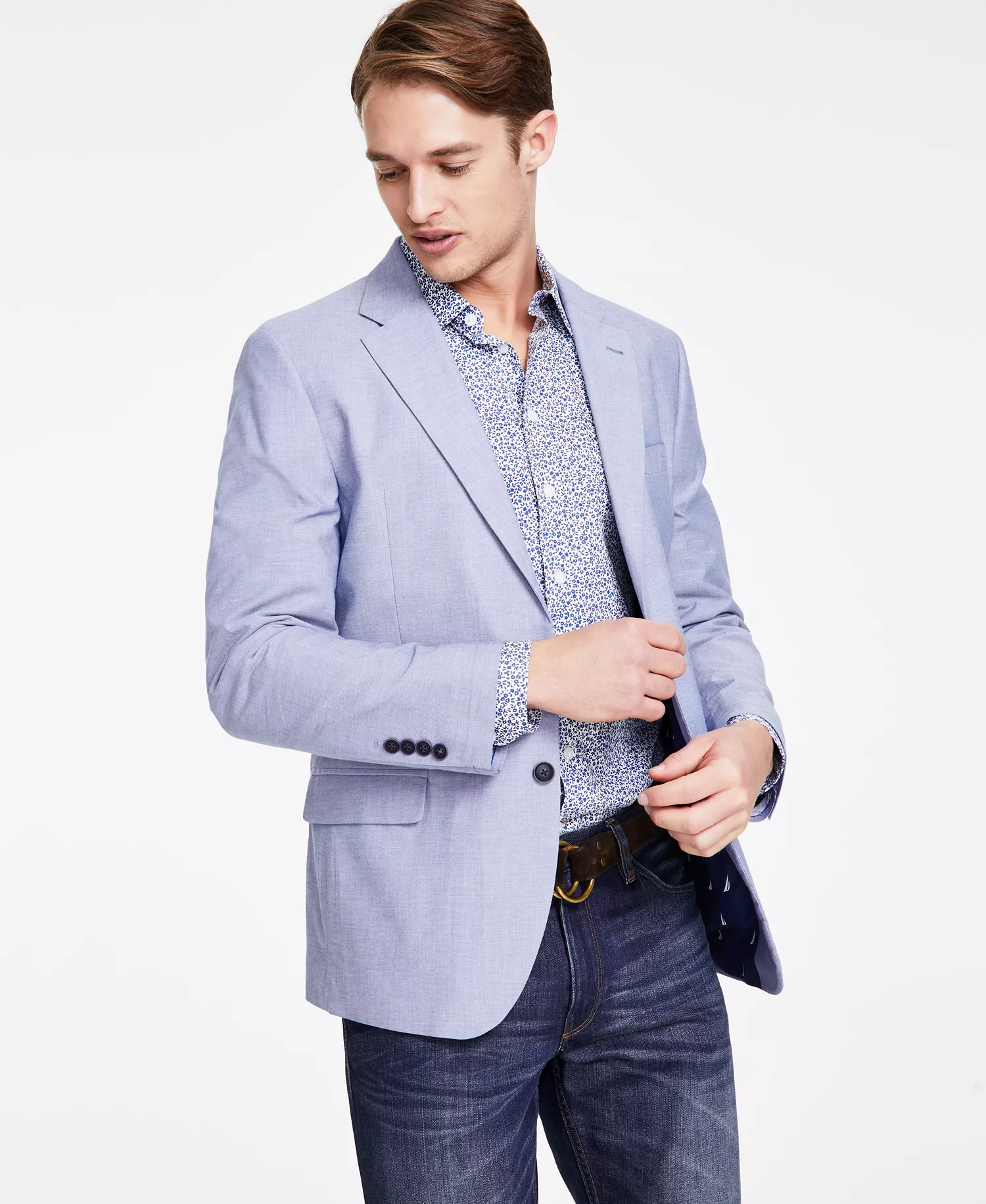 Men's Modern-Fit Chambray Sport Coat - Blue - 36R