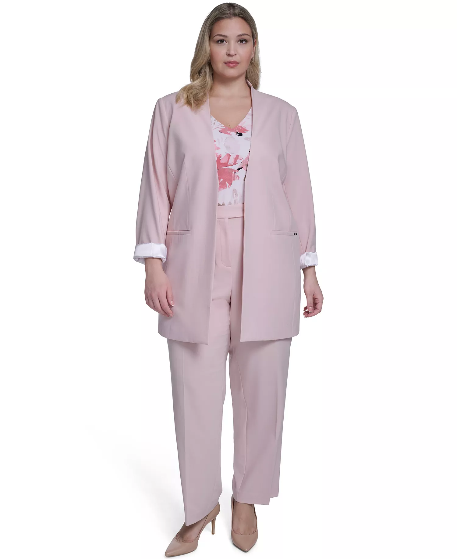 Plus Size Open-Front Notch Collar Jacket - Petal - 14W