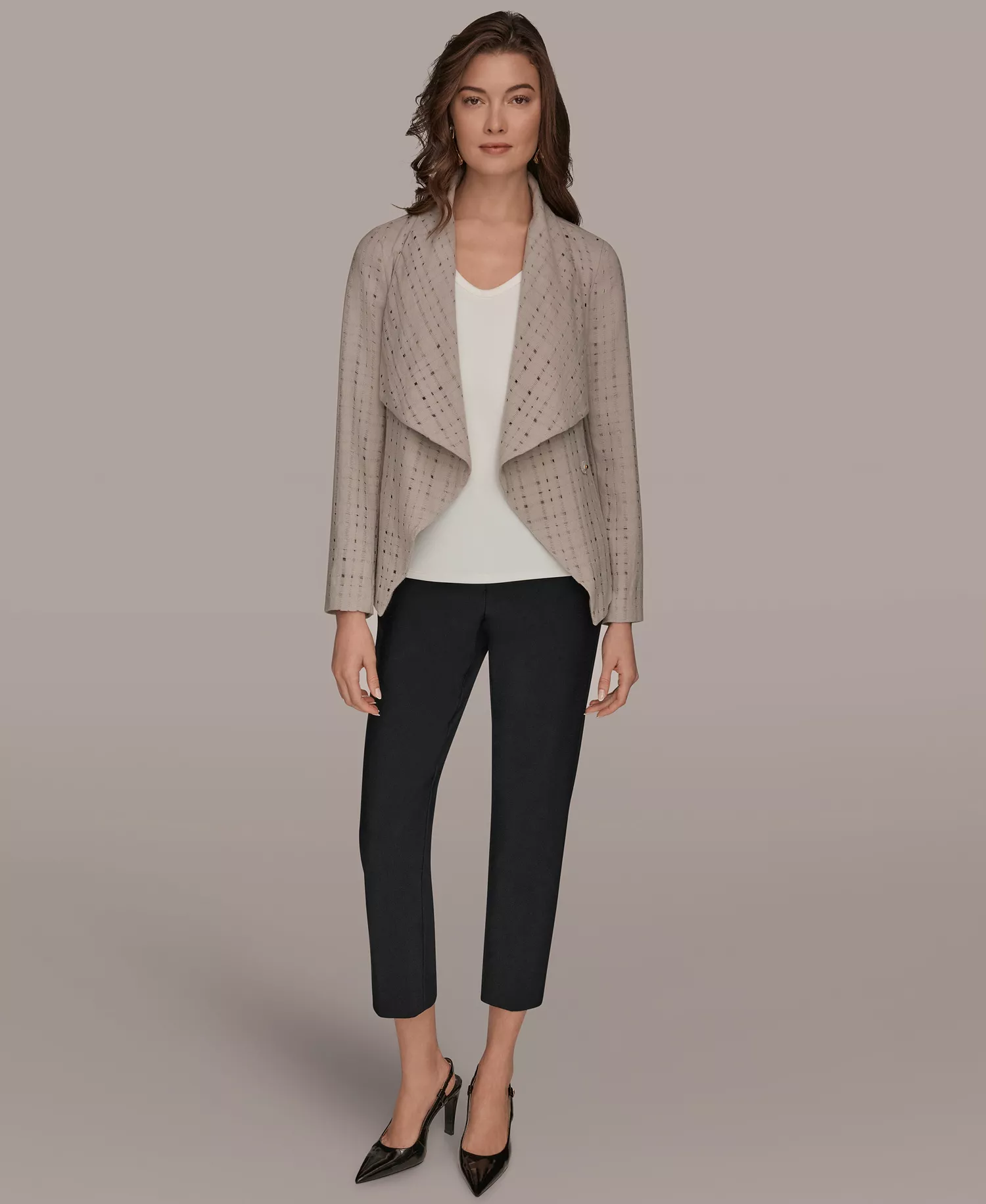 Women's Shawl Collar Wrap Jacket with Belt - Vapor - L