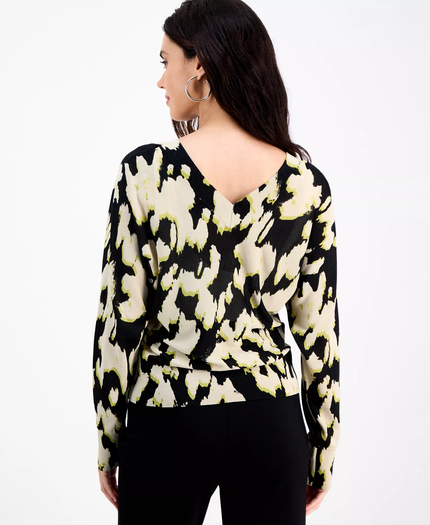 Petite Printed Double-V-Neck Long-Sleeve Sweater, Macy's Exclusive - Tacey Garden - P/S