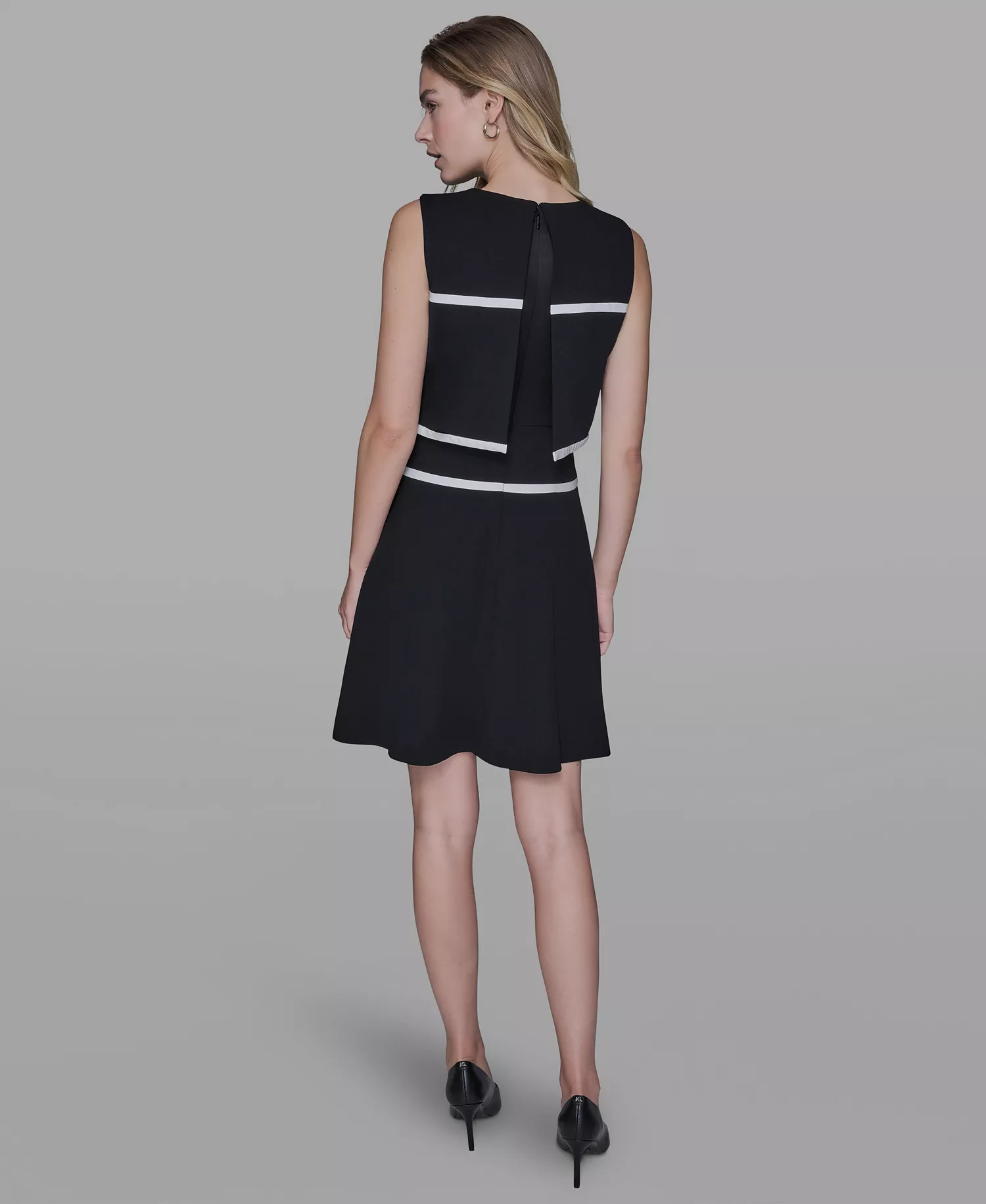 Women's Crew Neck Dress - Black/ Soft White - 10