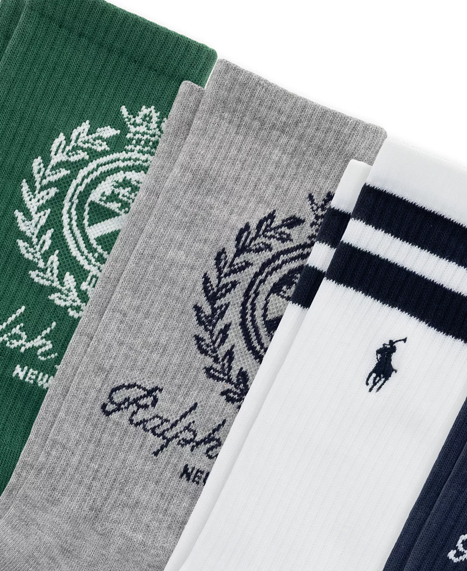 Men's Ralph Lauren Crest Crew Socks, 6-Pack - Brown/White/Green/Navy/White/Gray - 10-13