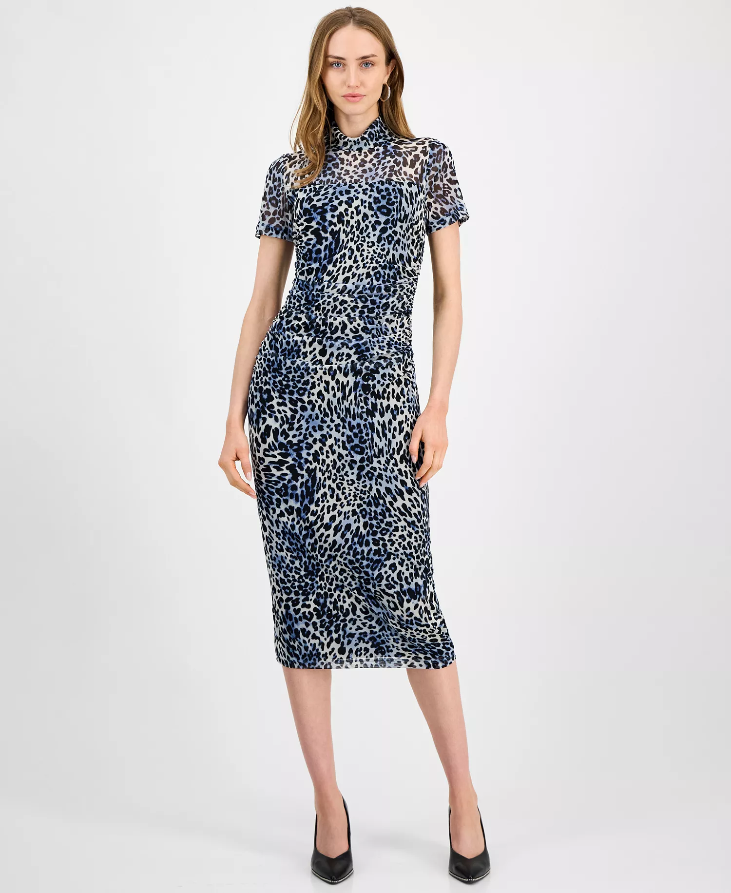 Women's Animal-Print Mock-Neck Midi Dress, Macy's Exclusive - Bar Navy Multi - 2XL
