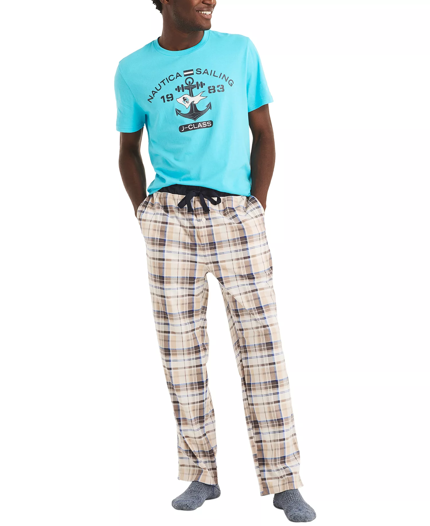 Men's Classic-Fit Plaid Fleece Pajama Pants - Sail White - L