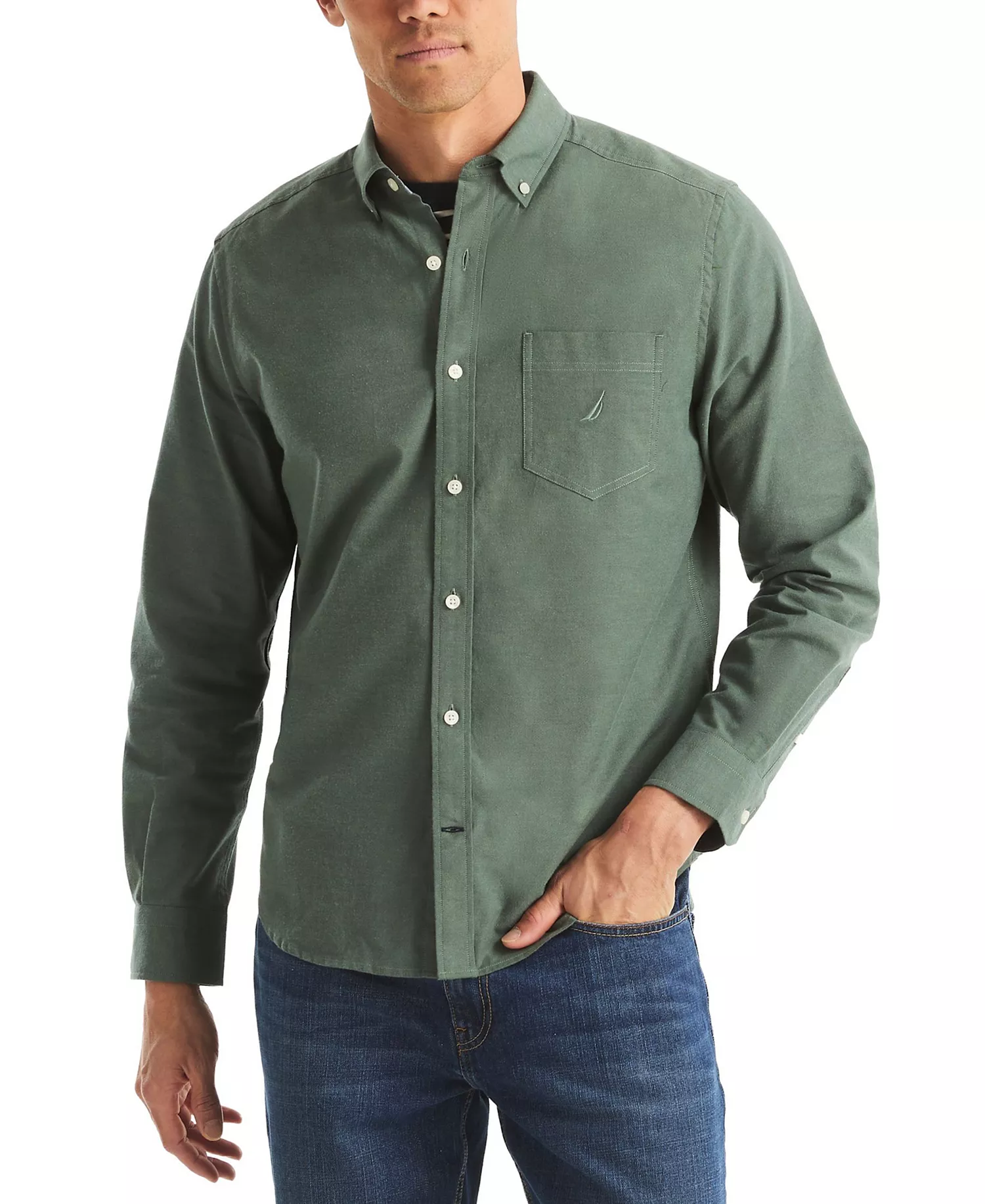 Men's Solid Long-Sleeve Oxford Shirt - Deep Forest - 2XL