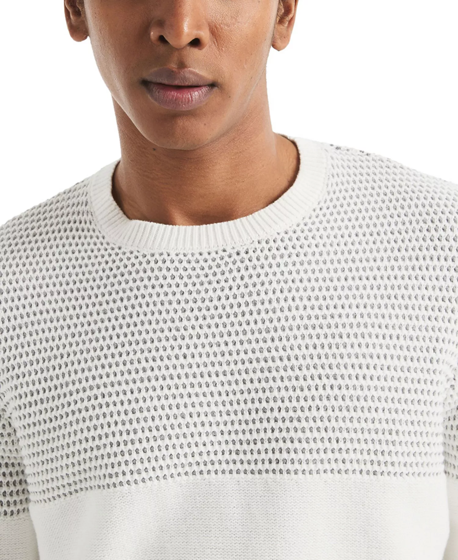 Men's Textured Colorblocked Crewneck Sweater - Sail White - 2XL