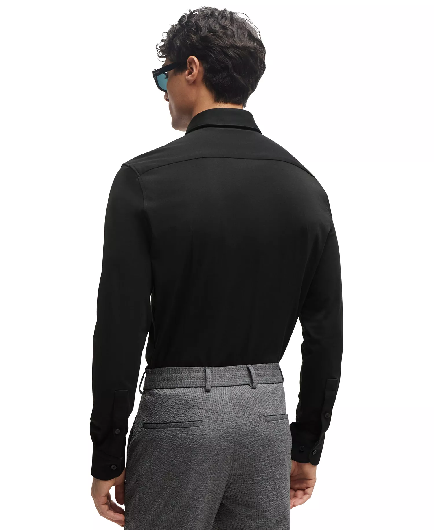 Men's Performance-Stretch Slim-Fit Dress Shirt - Black - 15