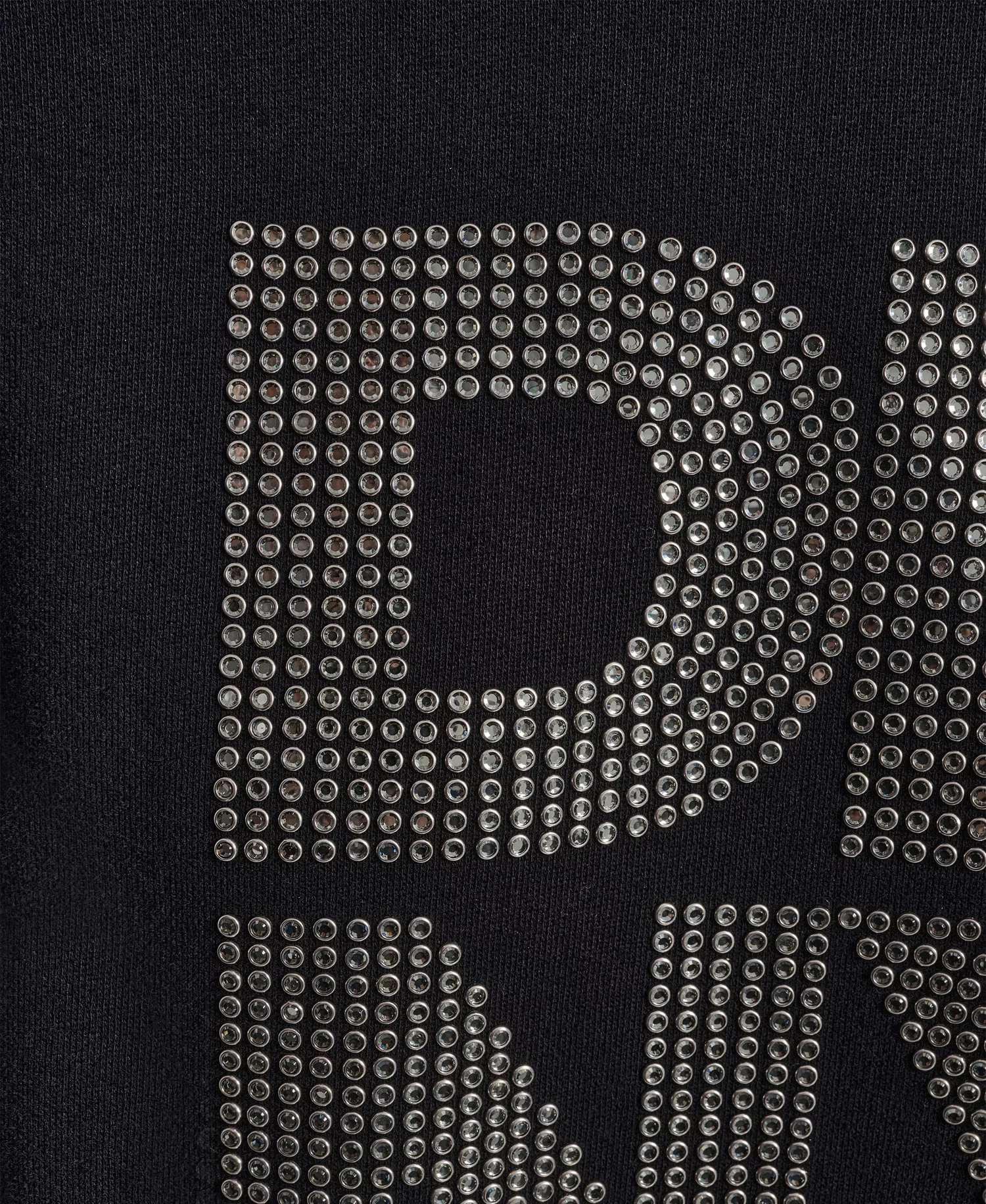 Women's Rhinestone Logo Cotton Crewneck Sweatshirt - Black/Smoke Silver - L