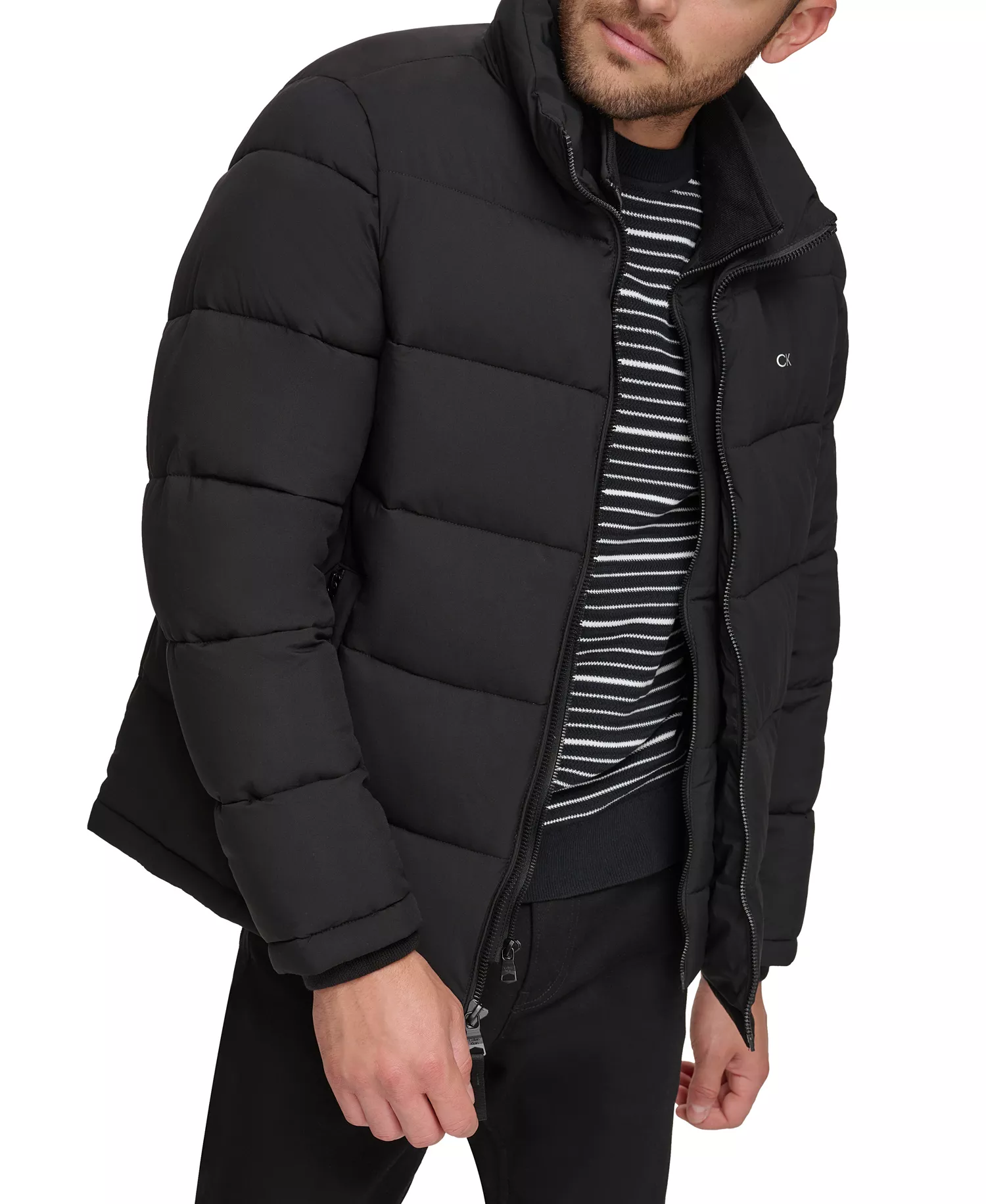 Men's Puffer With Set In Bib Detail, Created for Macy's - Black - 2XL