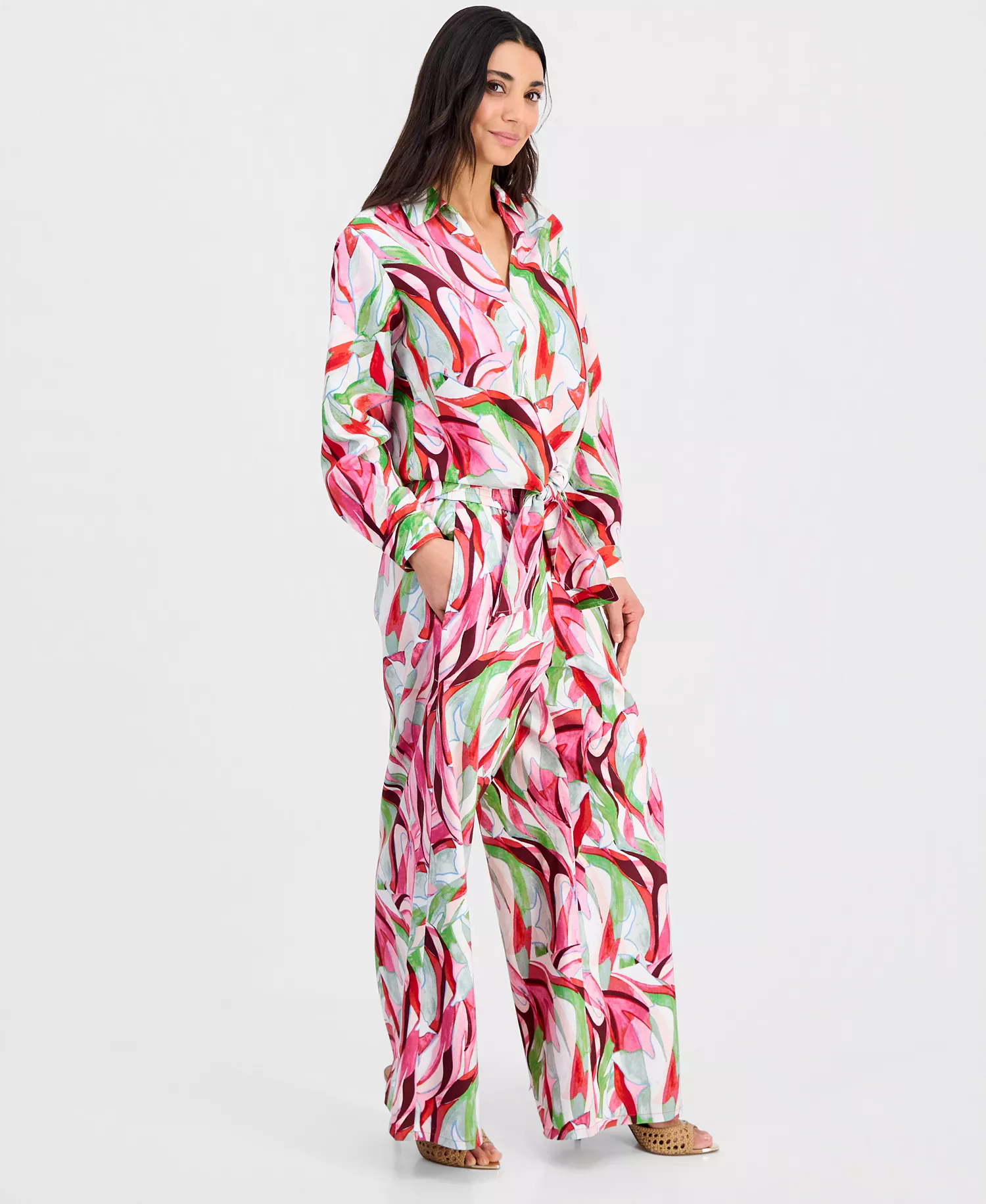 Petite Printed Wide-Leg Pants, Created for Macy's - Casey Abstract - P/L