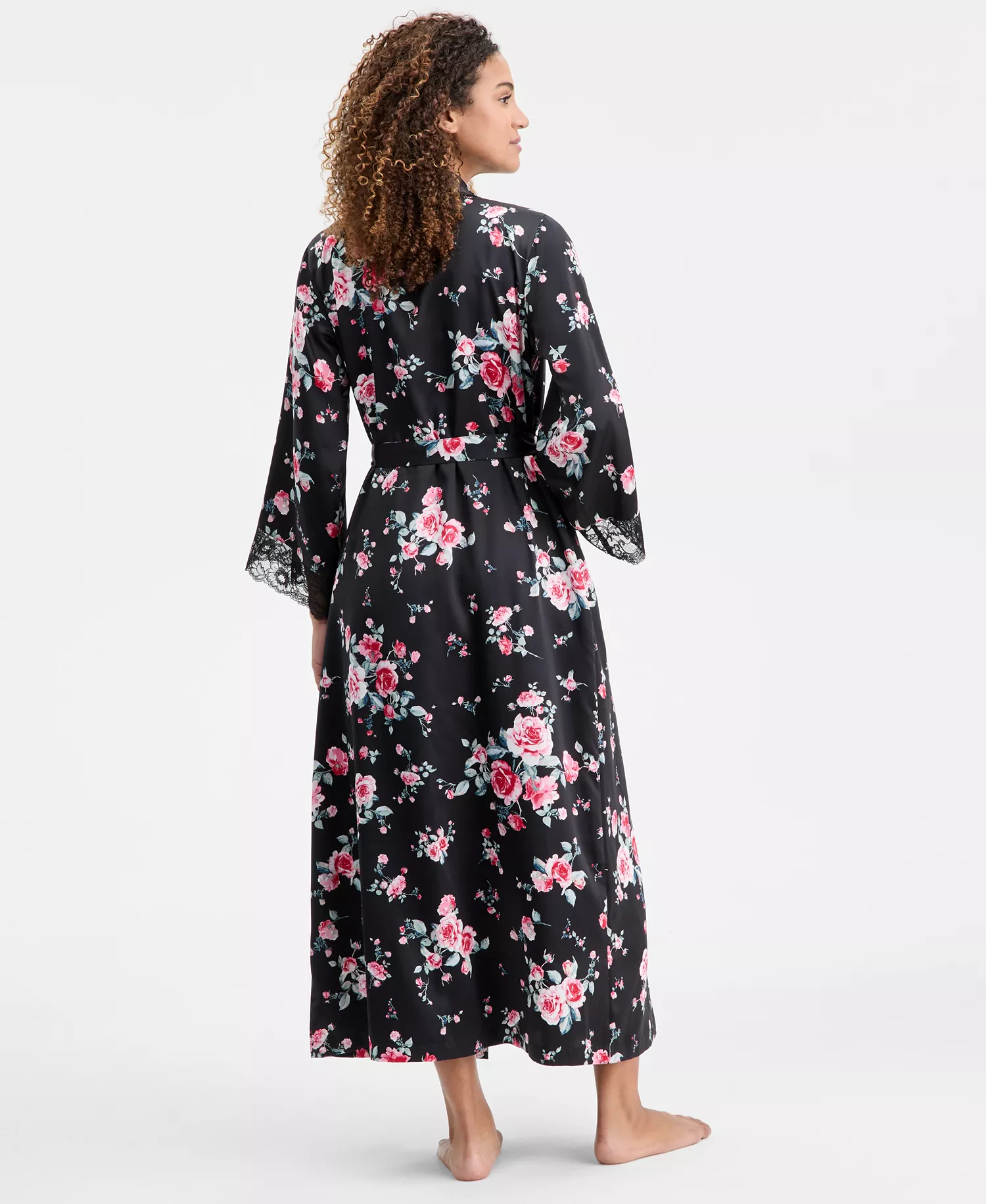 Women's Printed Lace Trim Shawl Collar Robe, Created for Macy's - Sofia Garden - 2XL
