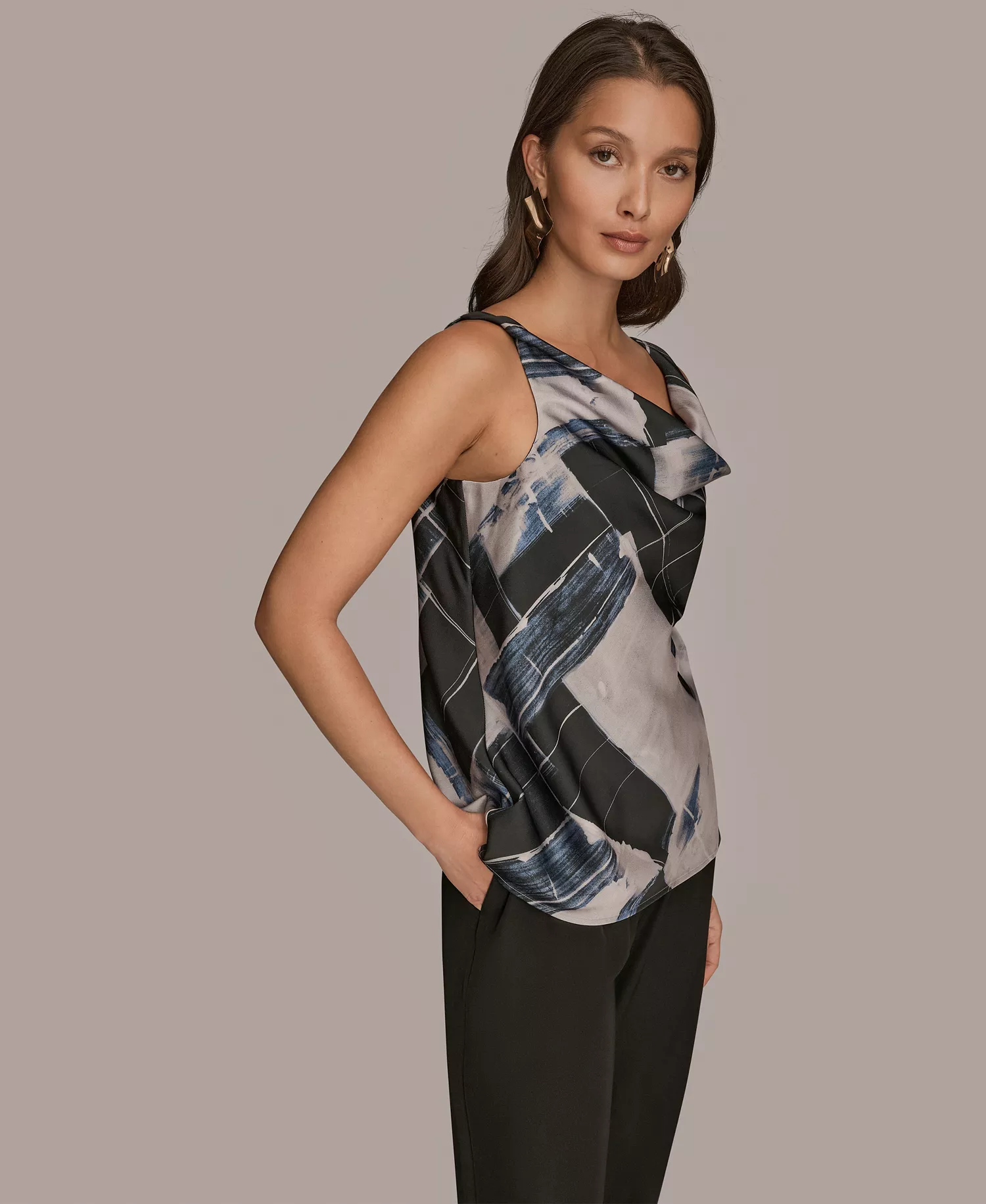 Women's Twist Shoulder Cowl Neck Sleeveless Camisole Top - Vapor Multi - L