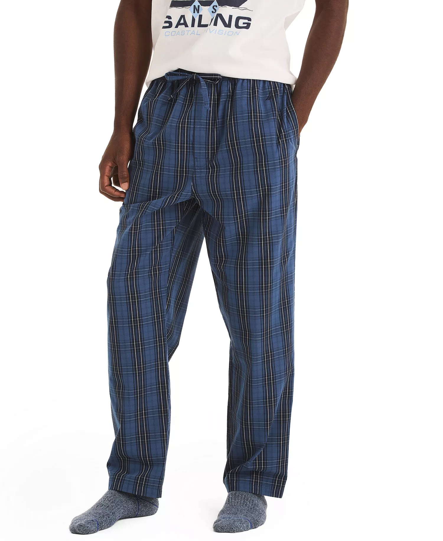 Men's Plaid Plaid Poplin Pajama Pants - Ensign Blue - L