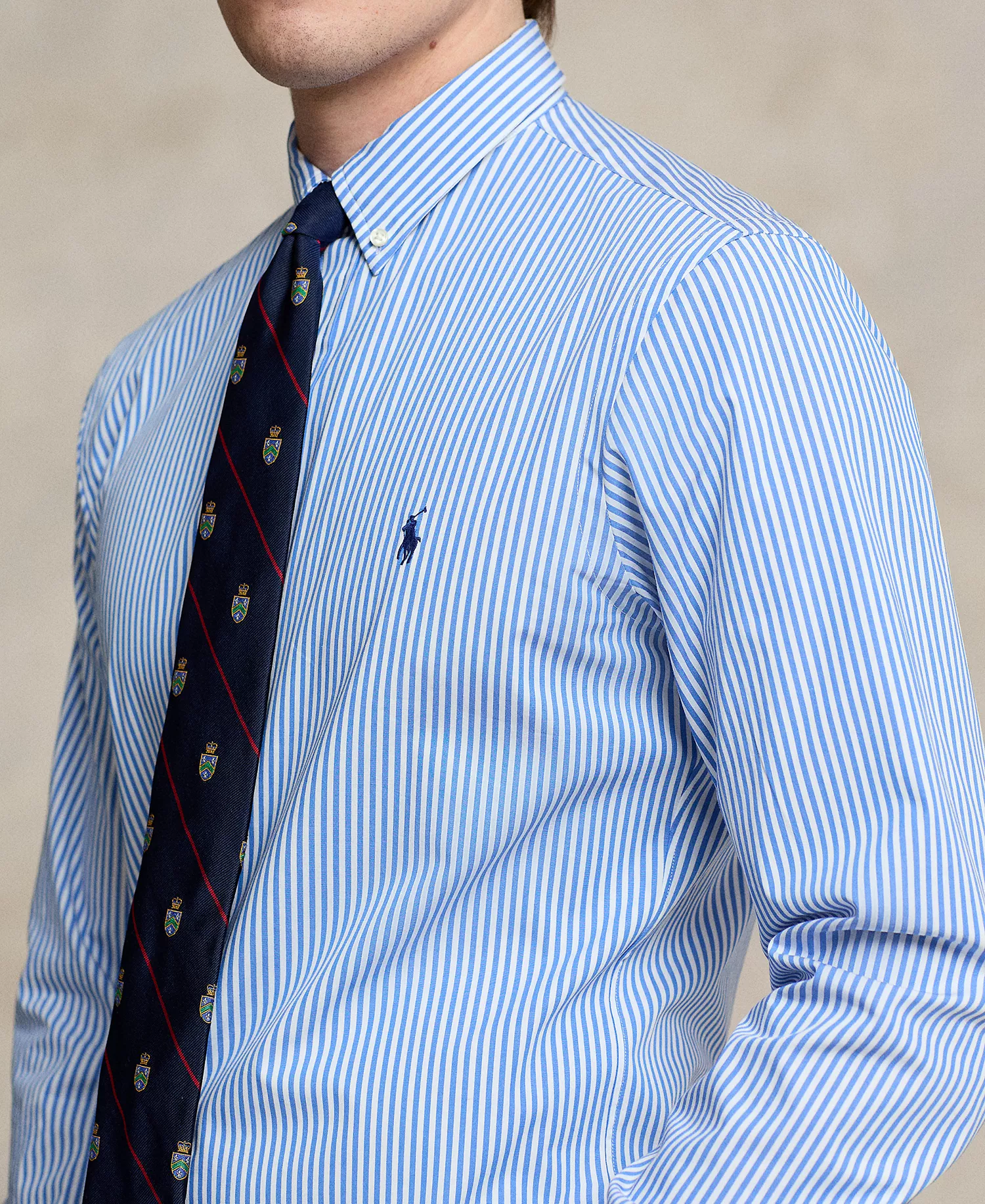 Men's Slim-Fit Striped Stretch Shirt - Light Blue/White - 2XL