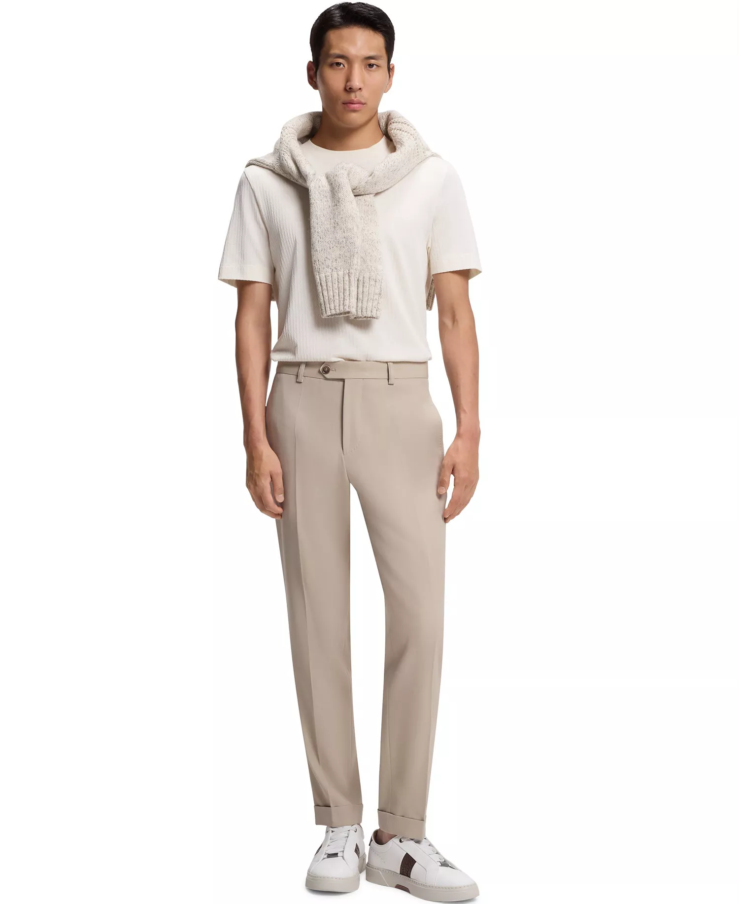 Men's Cotton-Silk Geometric Jacquard T-Shirt - Open White - L