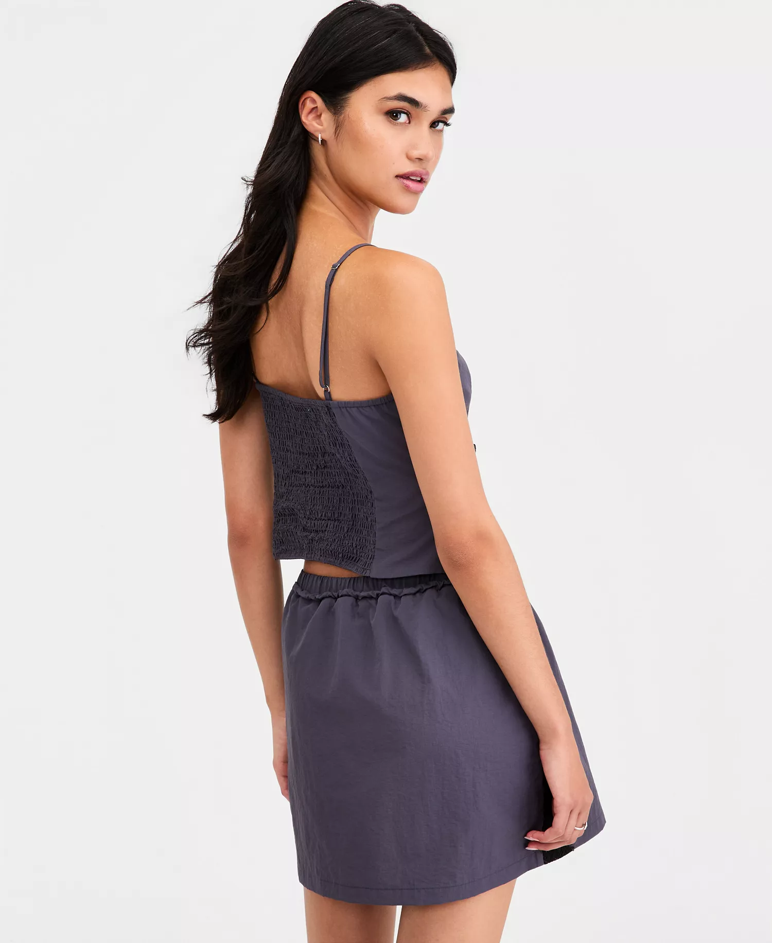 Women's Lace-Trim Cropped Top, Macy's Exclusive - Slate Gray - L