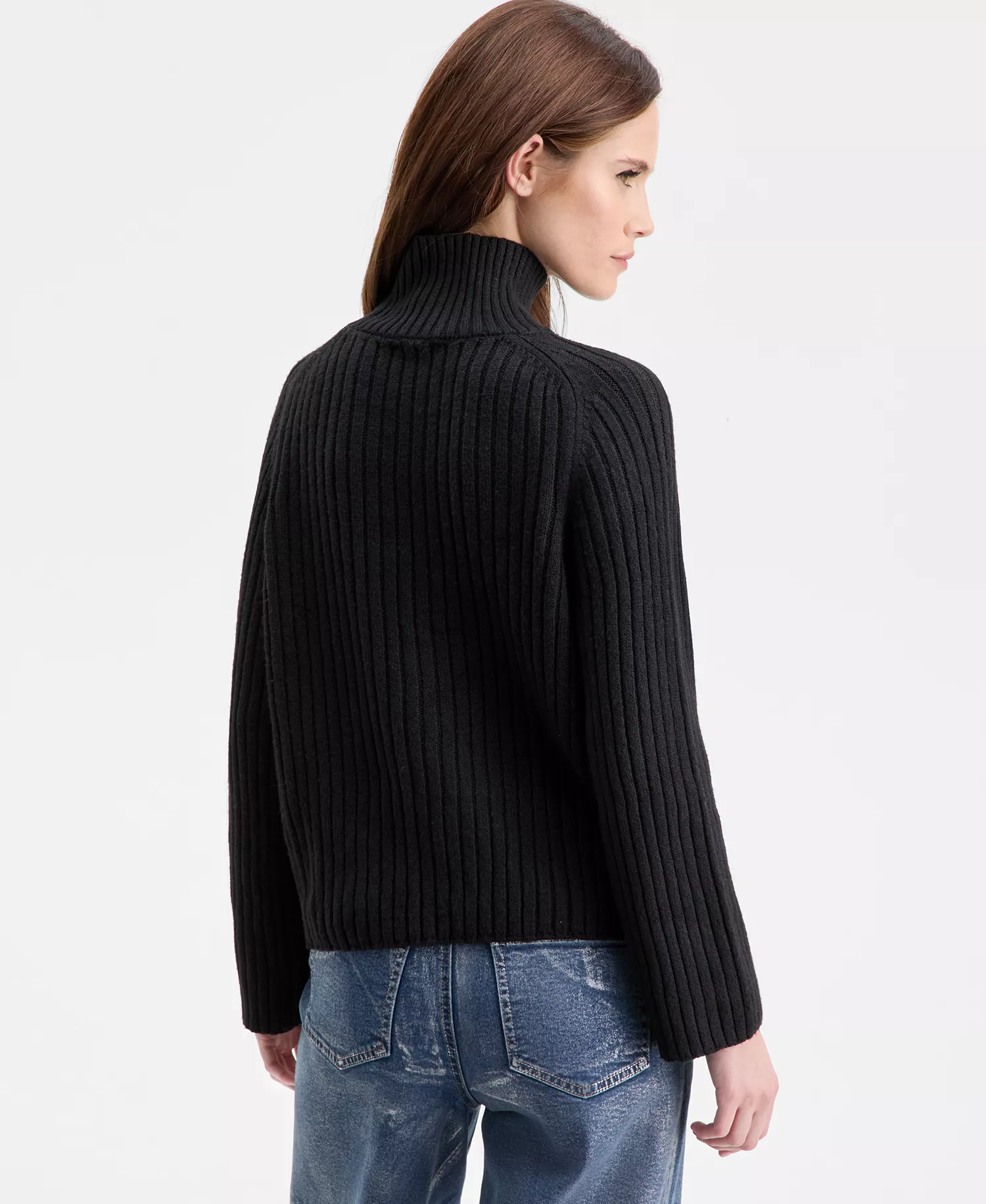 Women's Mock-Neck Ribbed Sweater, Macy's Exclusive - Black - L