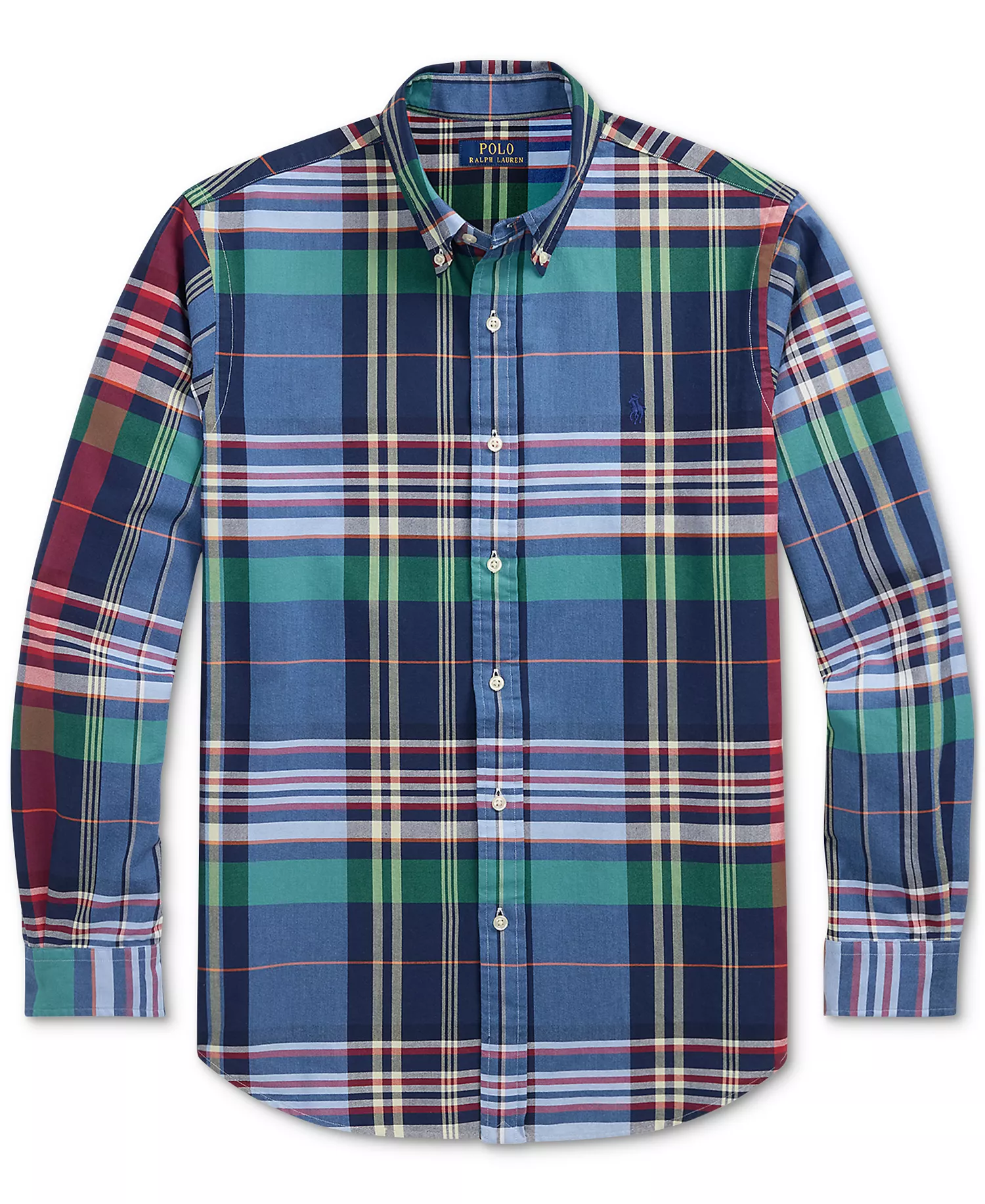 Men's Classic-Fit Plaid Oxford Shirt - Blue Red Multi - 2XL