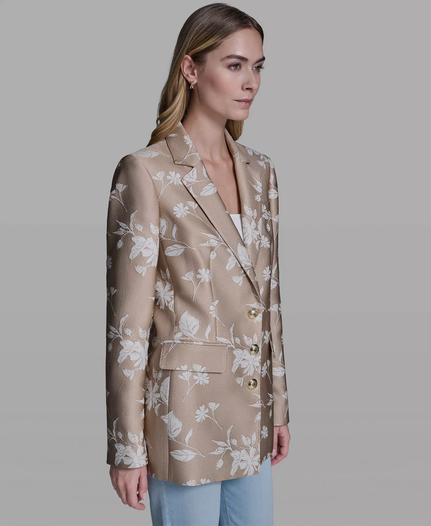 Women's Floral Embroidered Blazer - French Beige/Soft White - 0