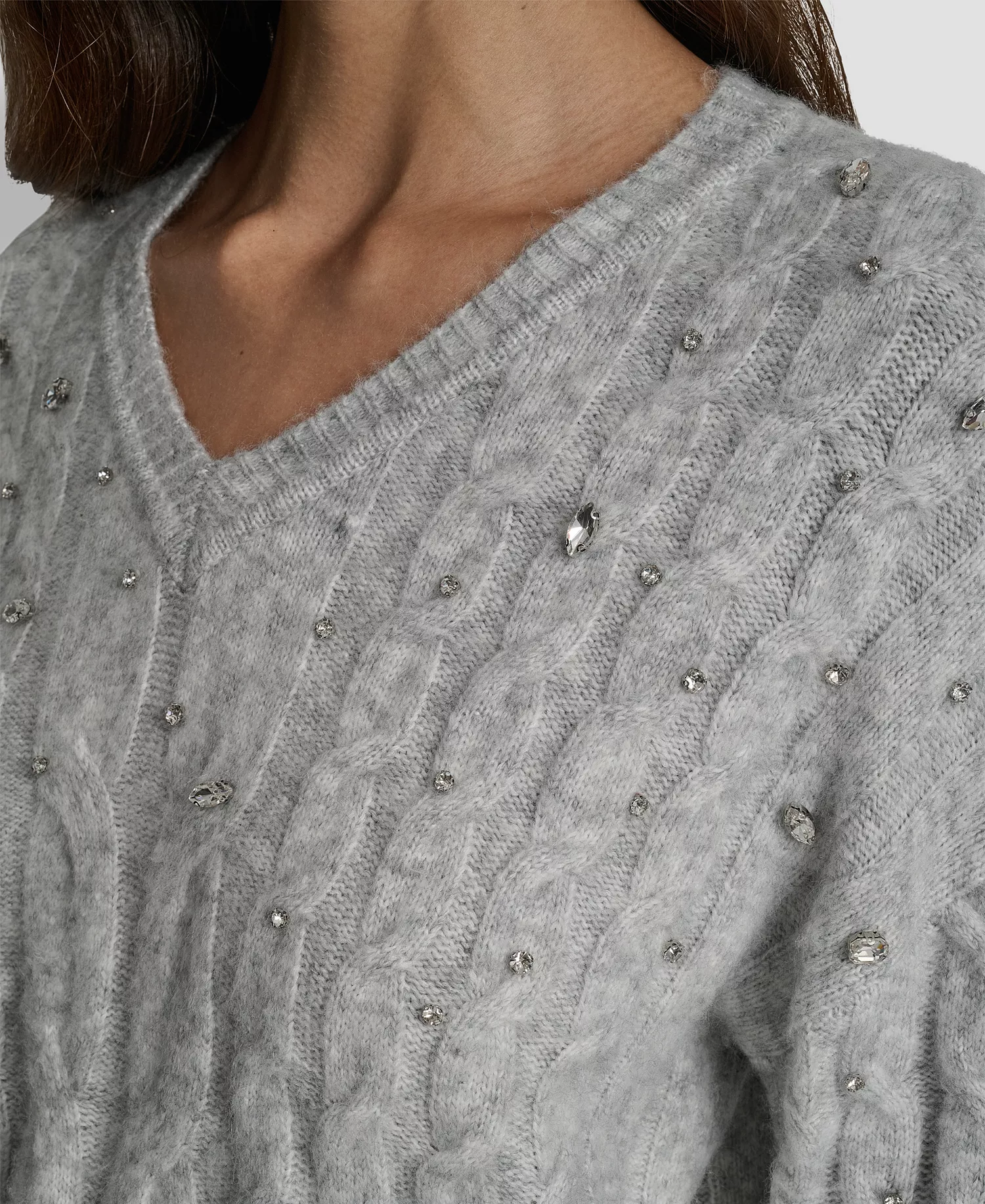Women's Embellished Detail Long-Sleeve Sweater - Sky Grey Heather - L