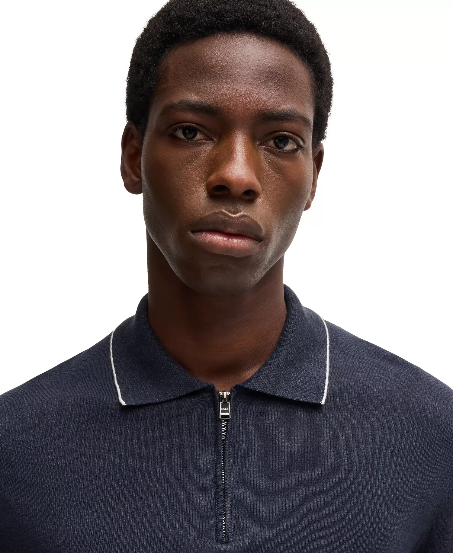 Men's Zip Placket Linen-Blend Knit Sweater - Dark Blue - 2XL