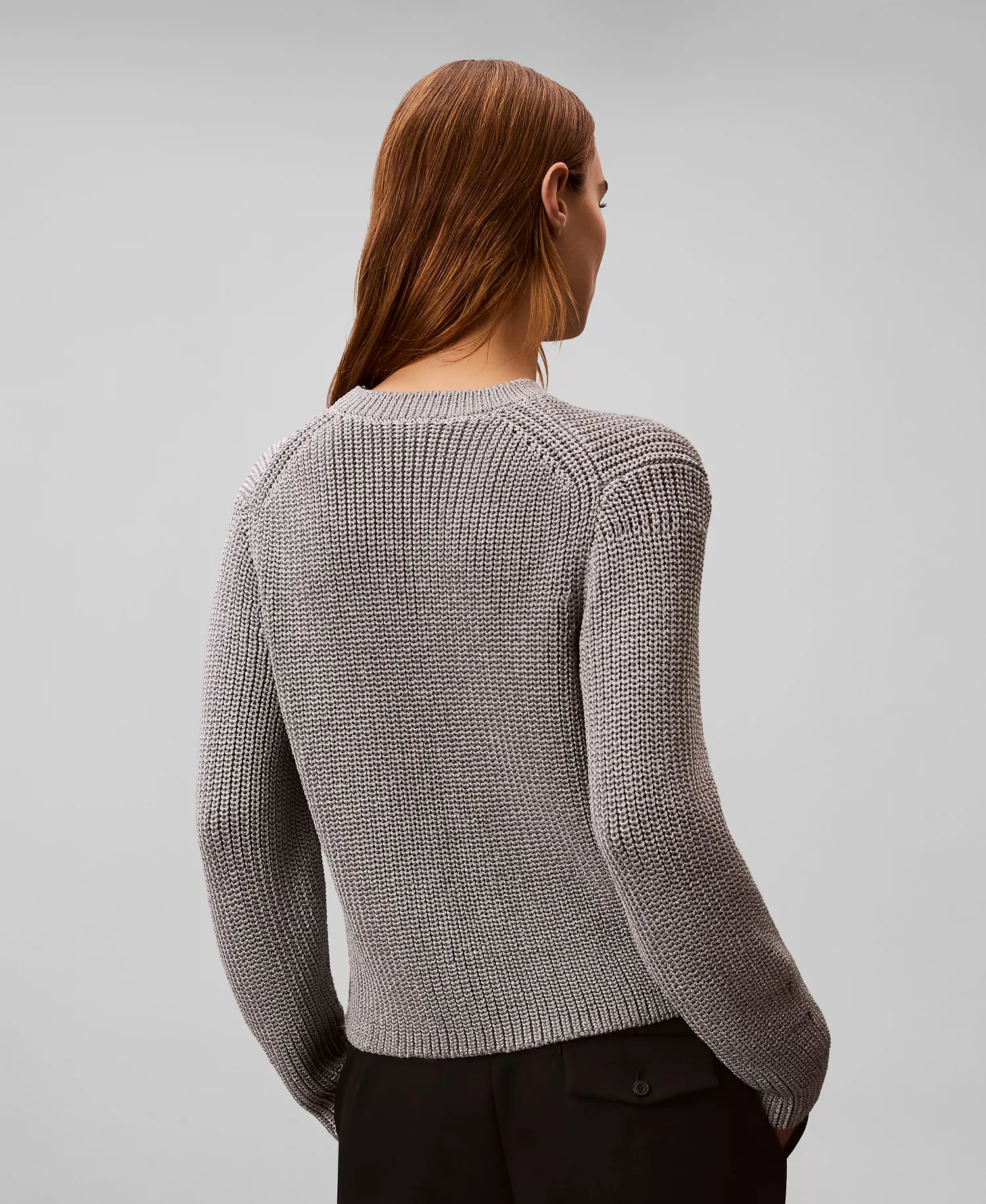 Women's Pull-On Ribbed Relaxed Sweater - Silver - L