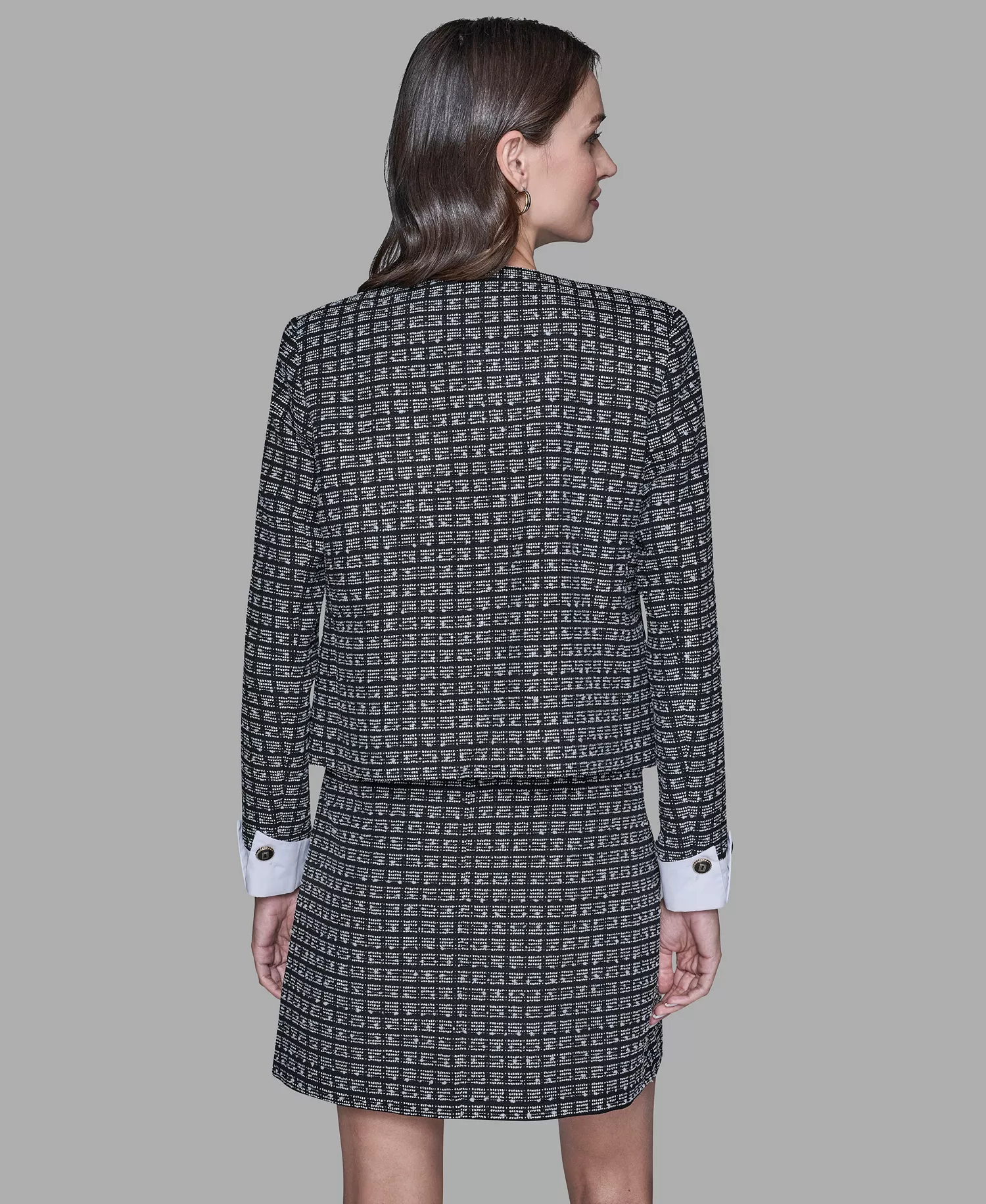 Women's Five-Button Cropped Tweed Jacket - Black/soft White - 0