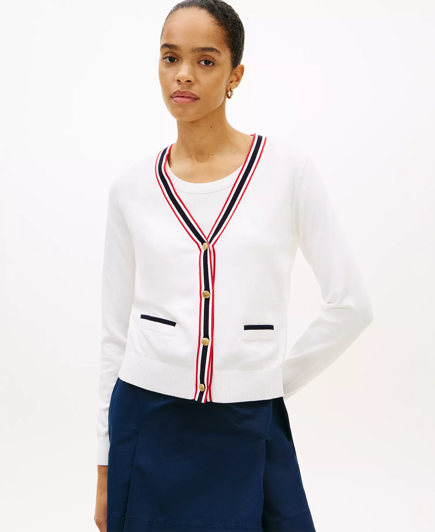 Women's V-Neck Cardigan - Ecru - L